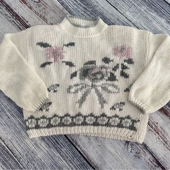Vintage Vintage 80’s “View Point” Cotton Blend Chunky Knit Floral Sw Size M / US 6-8 / IT 42-44 - 2 Thumbnail