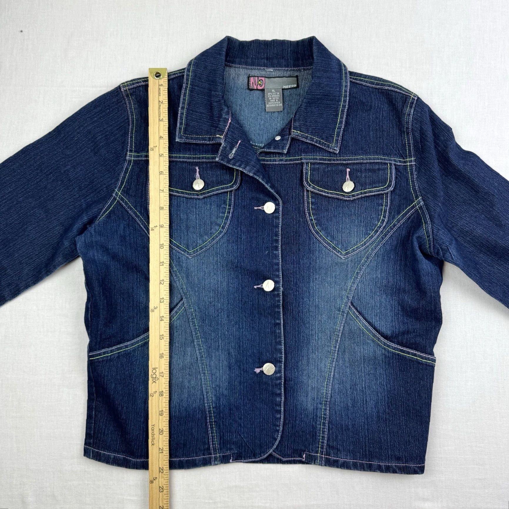 Denime VINTAGE NJ Neeso Denim Jacket Womens XL Blue Grunge Y2K 2000 Cute Fun Jacket Women XL Blue Grunge NJ Neeso Denim Jacket Size XL / US 12-14 / IT 48-50 - 7 Thumbnail