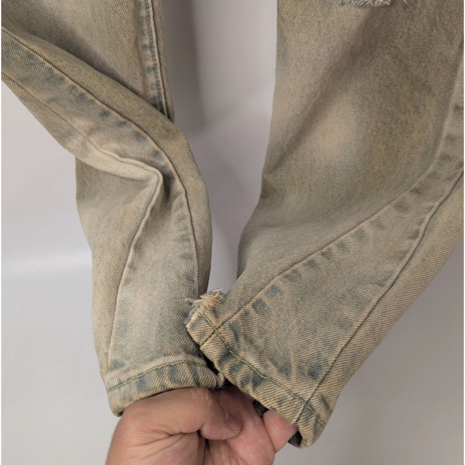 Denime Moojimooji Jeans Mens Aged Sand Distressed Denim Frayed Hem Made USA Streetwear Size US 31 - 5 Thumbnail