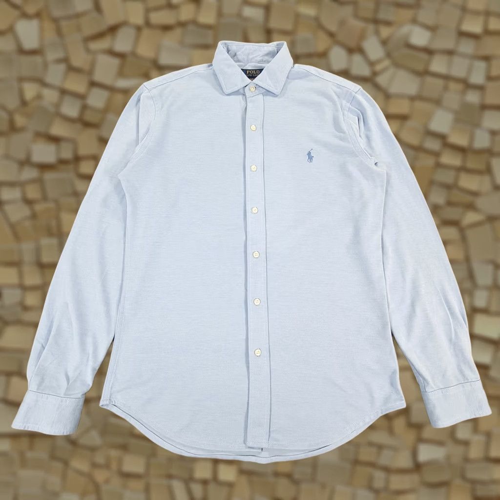 Polo Ralph Lauren Polo Ralph Lauren Mens Shirt Blue Medium Slim Fit Knit Dress Shirt Button Up Size 40R - 1 Thumbnail