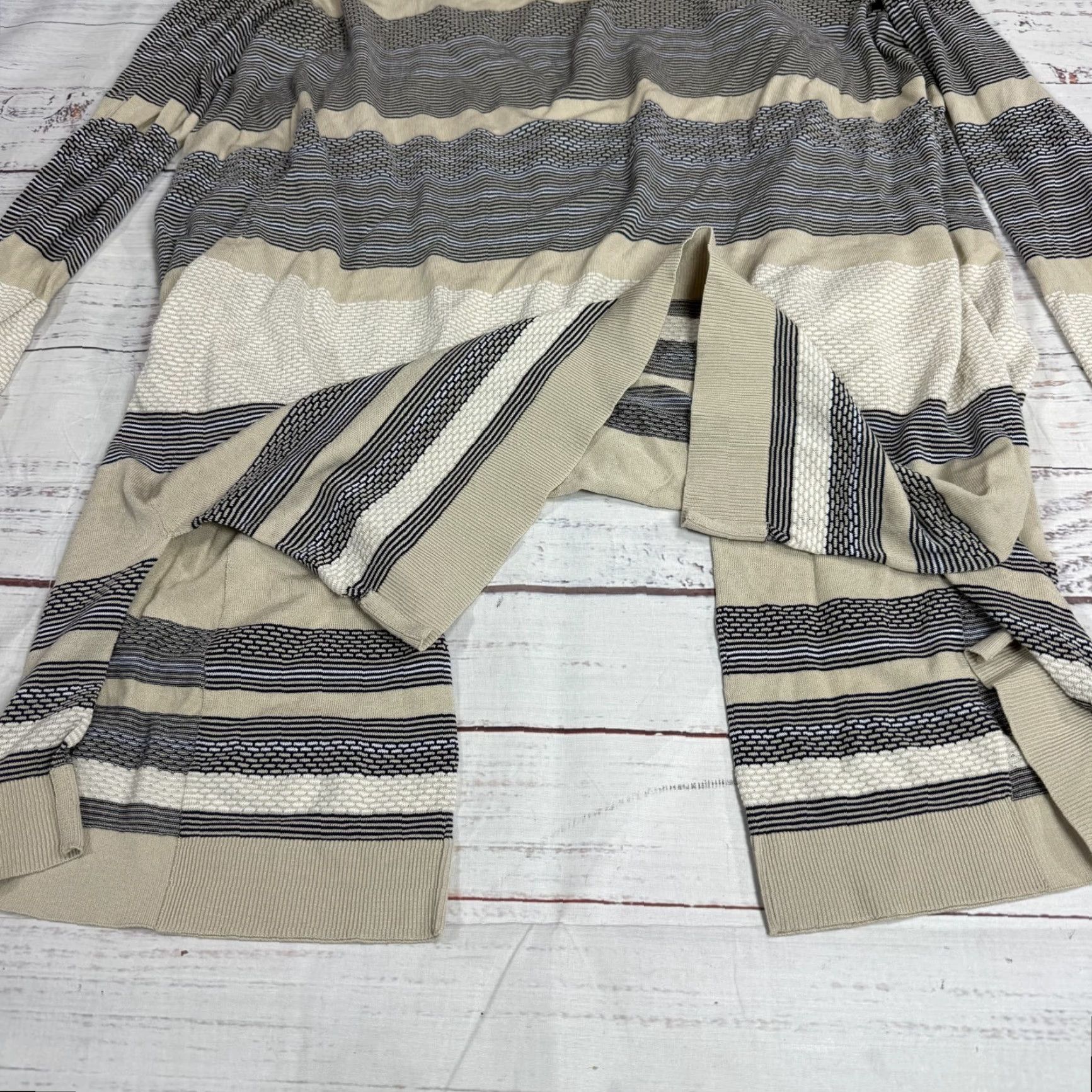 Vintage Per Se Beige Stripe Cardigan Sweater Open Front Knit Long Sleeve Sz M Womens Size M / US 6-8 / IT 42-44 - 6 Thumbnail