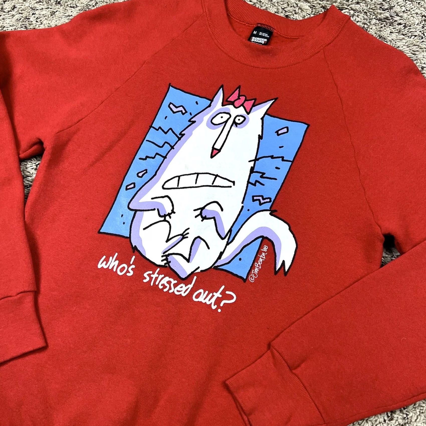 Vintage VINTAGE Screen Stars Sweatshirt Raglan Red 80s Big Cat Graphic Crewneck M Women Size M / US 6-8 / IT 42-44 - 5 Thumbnail