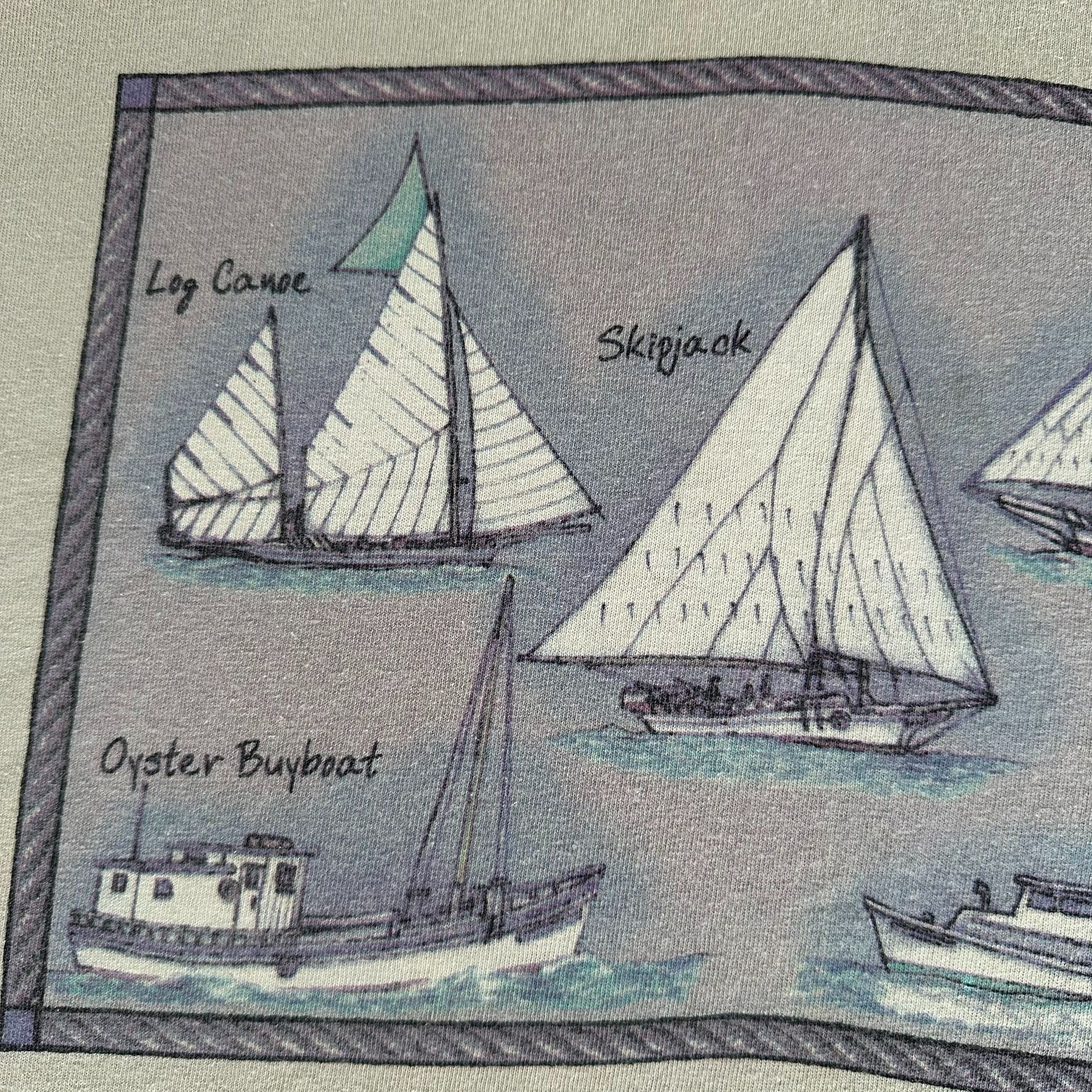 Hanes Vintage Y2K Nautical Sailboats T-Shirt Coastal Preppy Beige Size US L / EU 52-54 / 3 - 3 Thumbnail