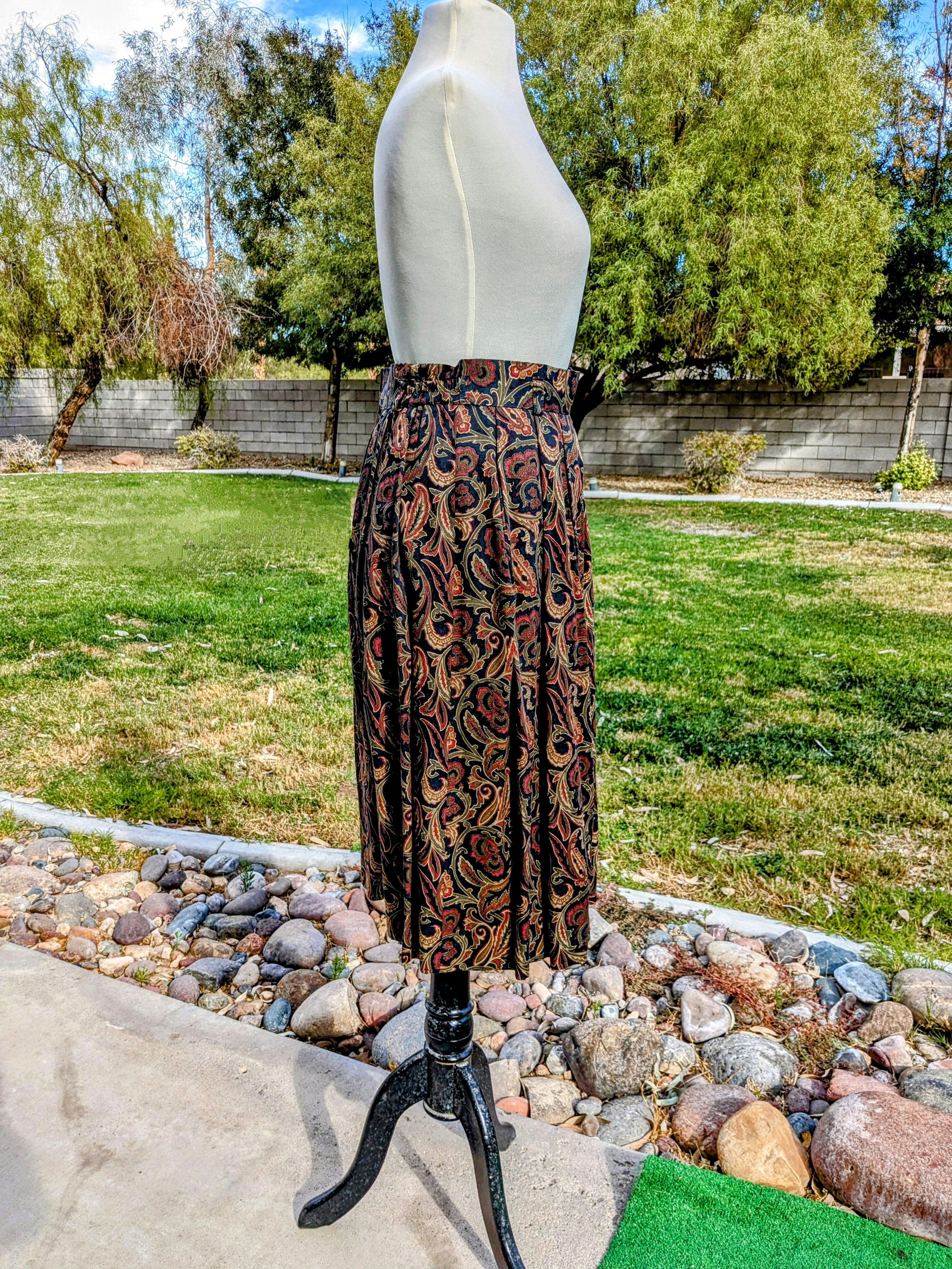 Vintage Vintage Japanese Petite Pleated Paisley Retro Maxi Skirt Size 27" / US 4 / IT 40 - 3 Thumbnail