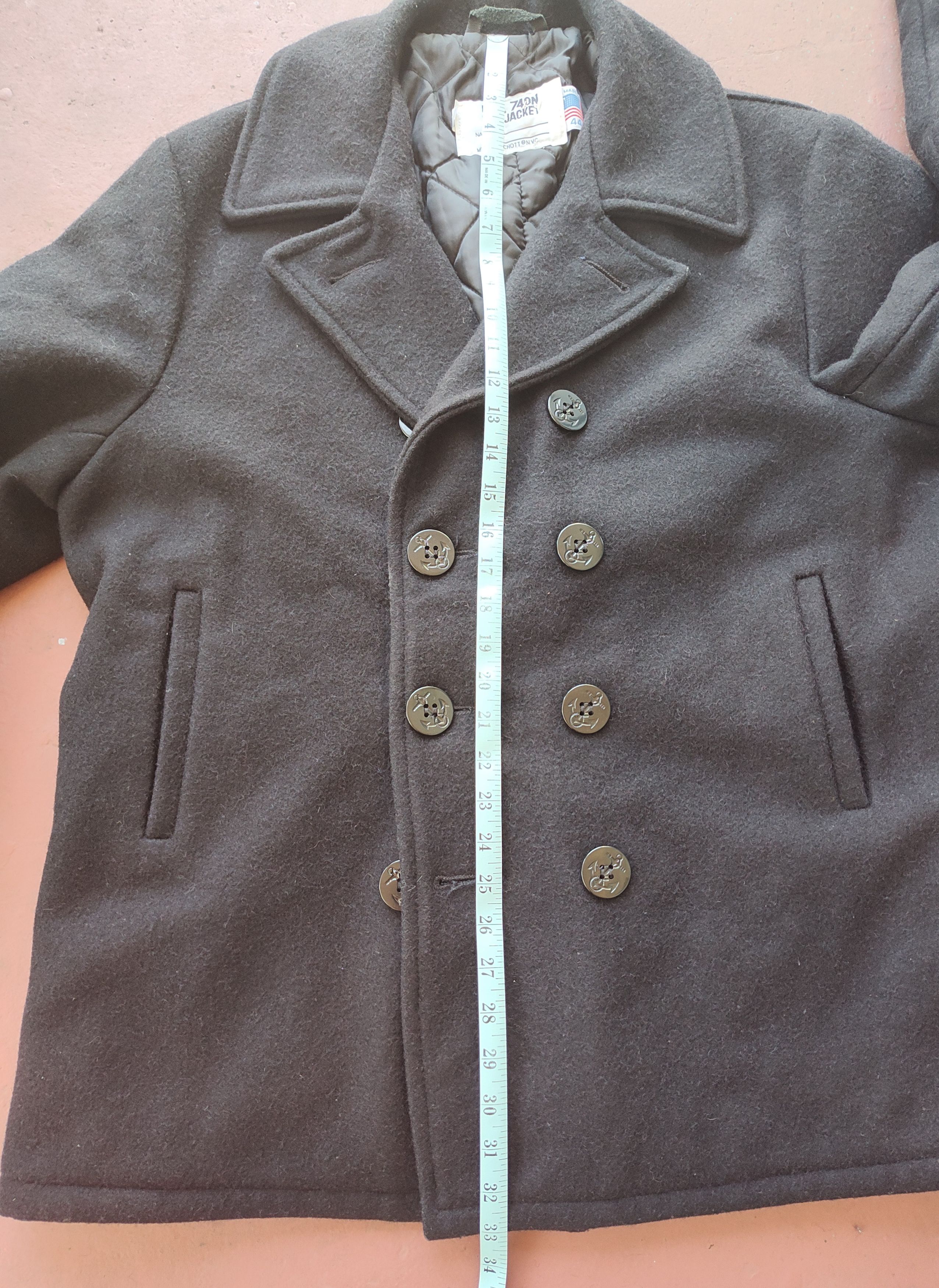 Schott Schott NYC US 740N Wool Pea Coat Navy Jacket Mens 44 Quilted Size US XL / EU 56 / 4 - 4 Thumbnail