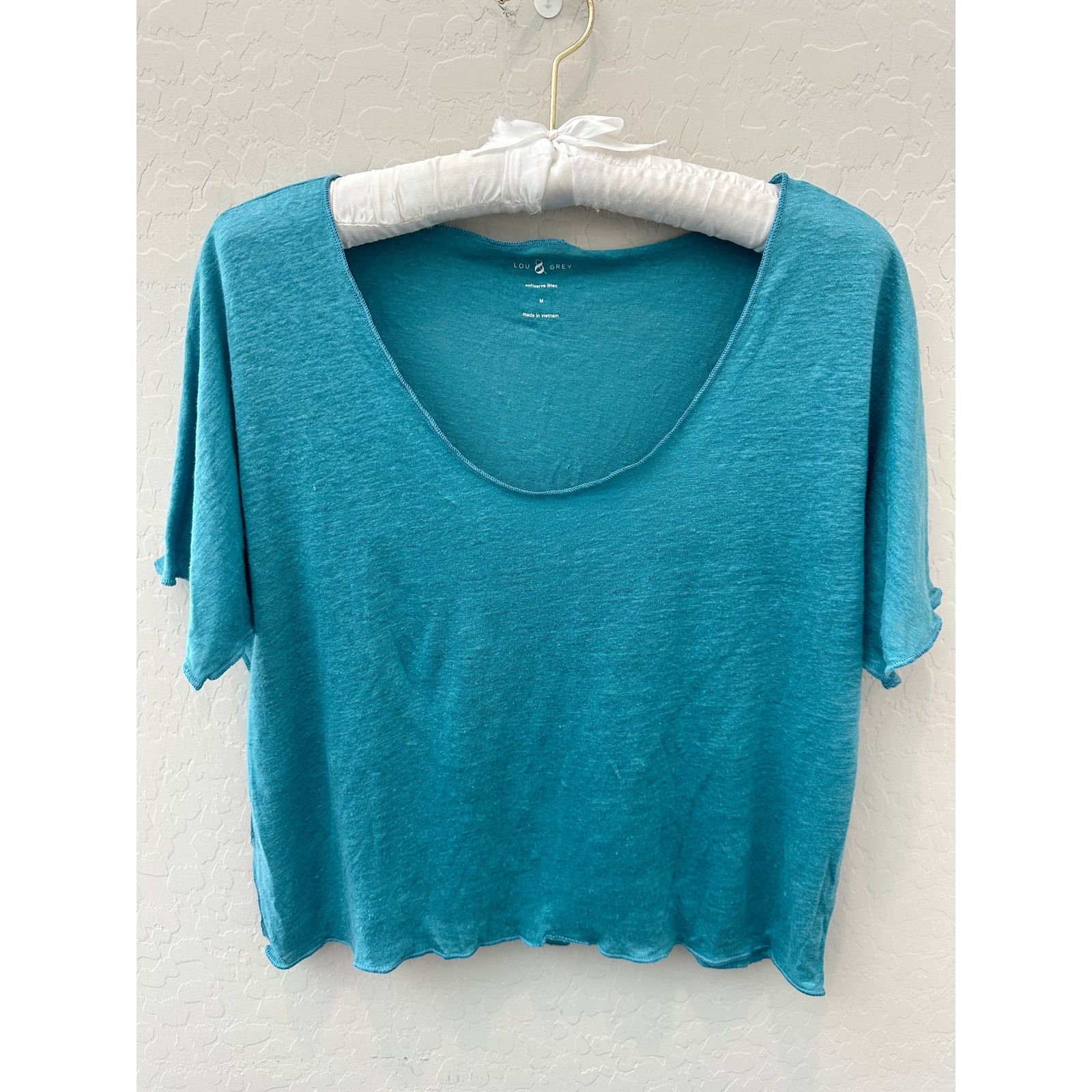 Lou & Grey LOU & GREY | Linen Blue Scoop Neck Short Sleeve Cropped Tee Size M / US 6-8 / IT 42-44 - 1 Thumbnail