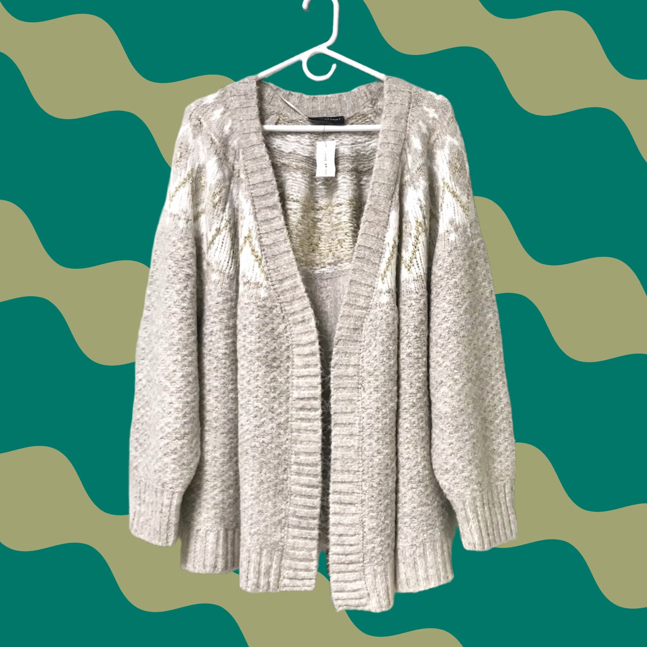 Vintage VINTAGE Lane Bryant Women Oatmeal Heather Fair Isle Lurex Open Cardigan Sweater 26/28 4X 4XL Size 4XL / US 24-26 - 1 Thumbnail