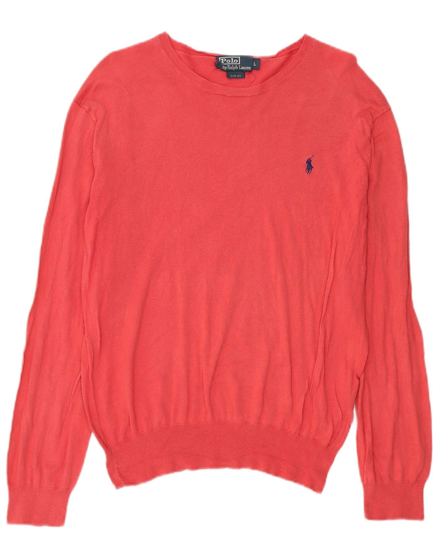 Polo Ralph Lauren Mens Slim Fit Crew Neck Jumper Sweater Large Red Cotton Size US L / EU 52-54 / 3 - 1 Thumbnail