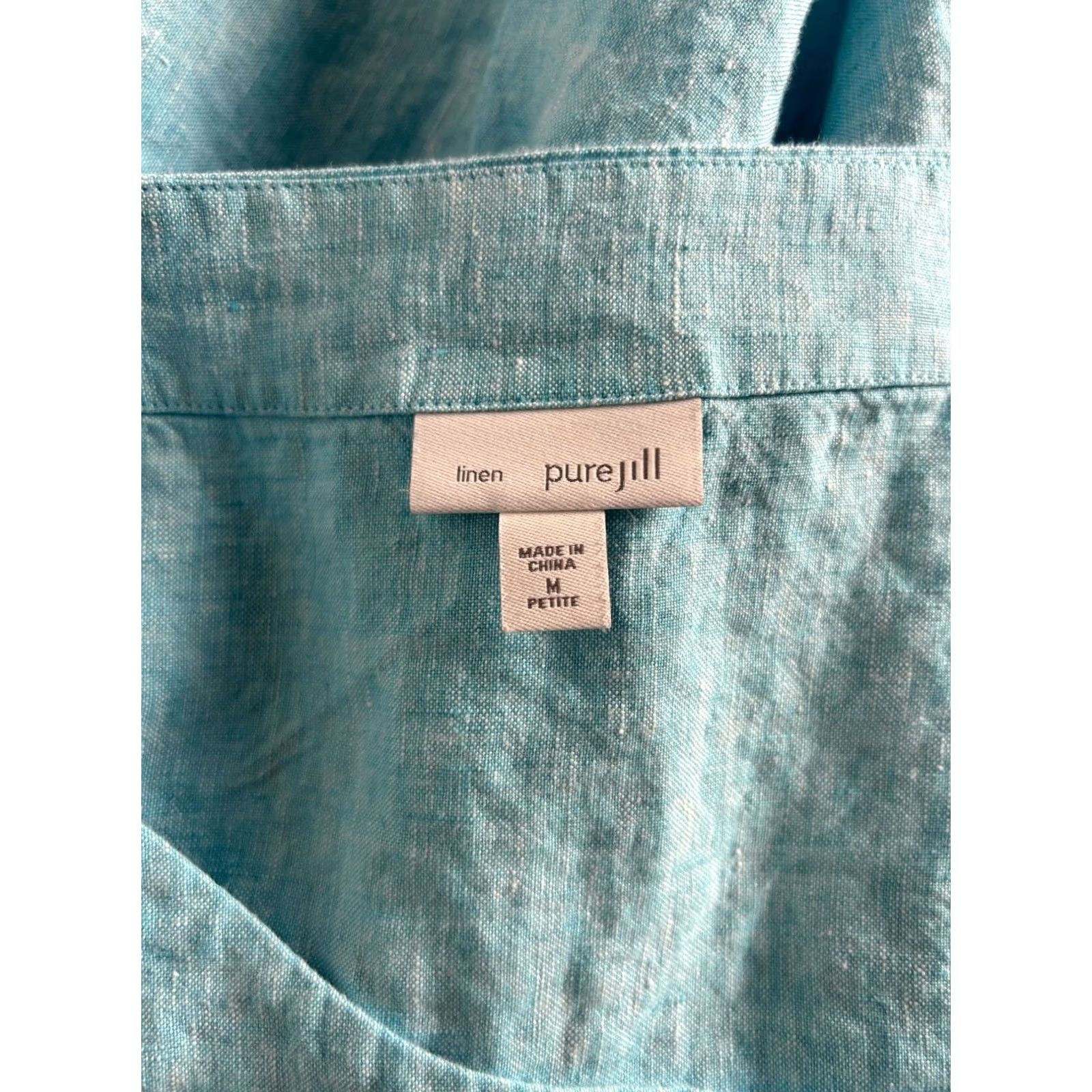 J. Jill J.Jill Linen Blue 3/4 Sleeve Top Petite Medium Lightweight Casual Shirt Womens Size M / US 6-8 / IT 42-44 - 3 Thumbnail