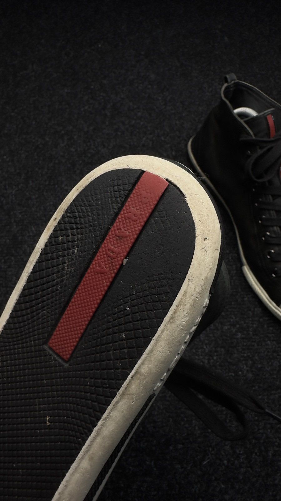 Prada Prada Red Tab Leather High Top Sneakers Size 8.5 EU 41 Black Size US 8.5 / EU 41-42 - 10 Thumbnail