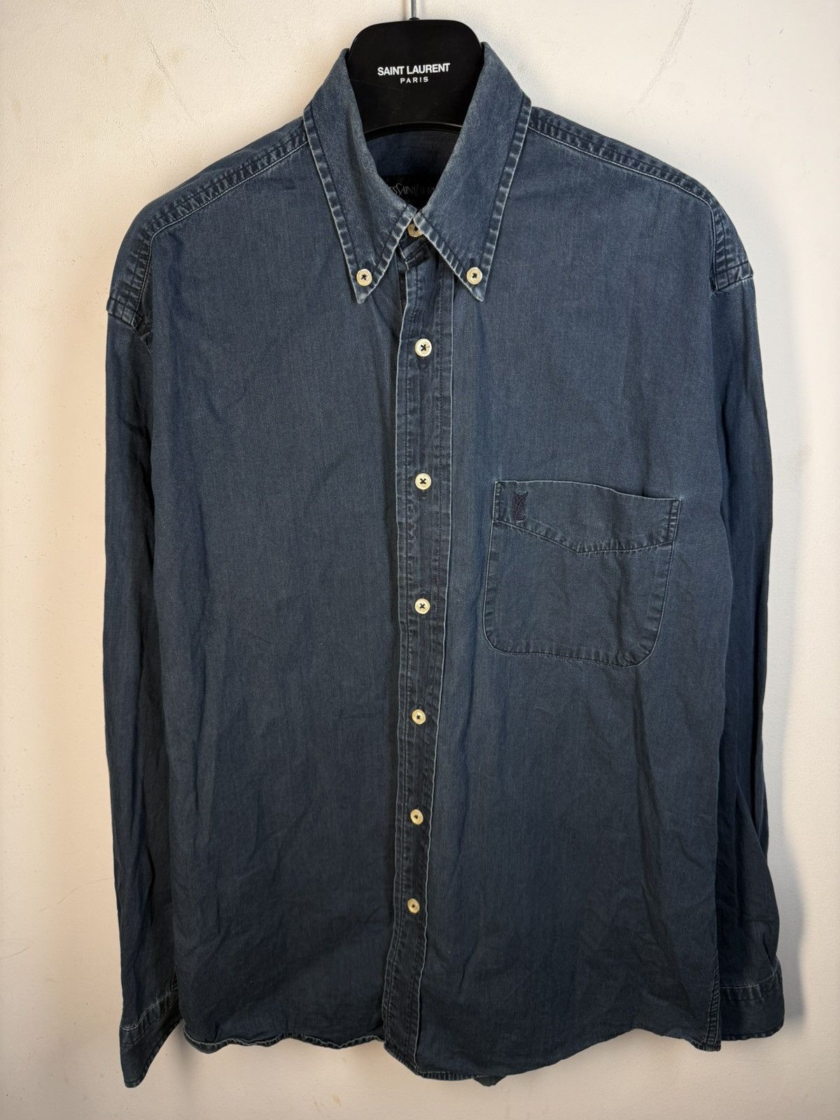 Yves Saint Laurent 90s YSL Denim Shirt Jeans Dress Overshirt Button Up Collar Size US M / EU 48-50 / 2 - 2 Thumbnail