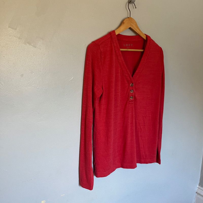 Loft LOFT Women's Long-Sleeve Top Size M Red Size M / US 6-8 / IT 42-44 - 1 Thumbnail