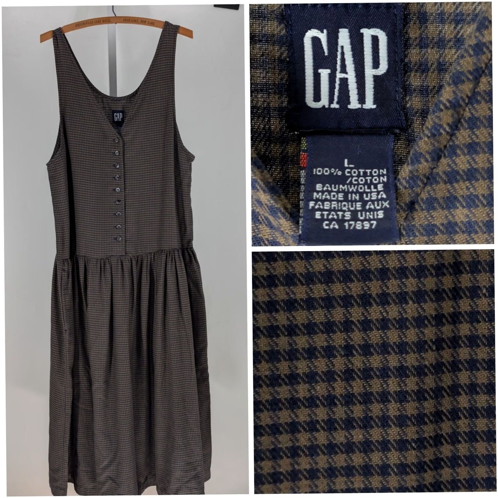 Gap VINTAGE Gap Dress Pinafore Jumper Check Button Front Pockets Olive Blue 90s Adult L Womens Size L / US 10 / IT 46 - 2 Thumbnail