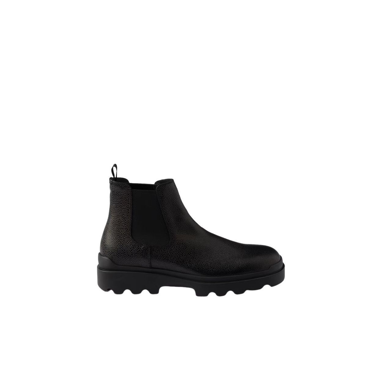 PRADA $1250 Black Stamped Leather Chelsea Boots New & Authen