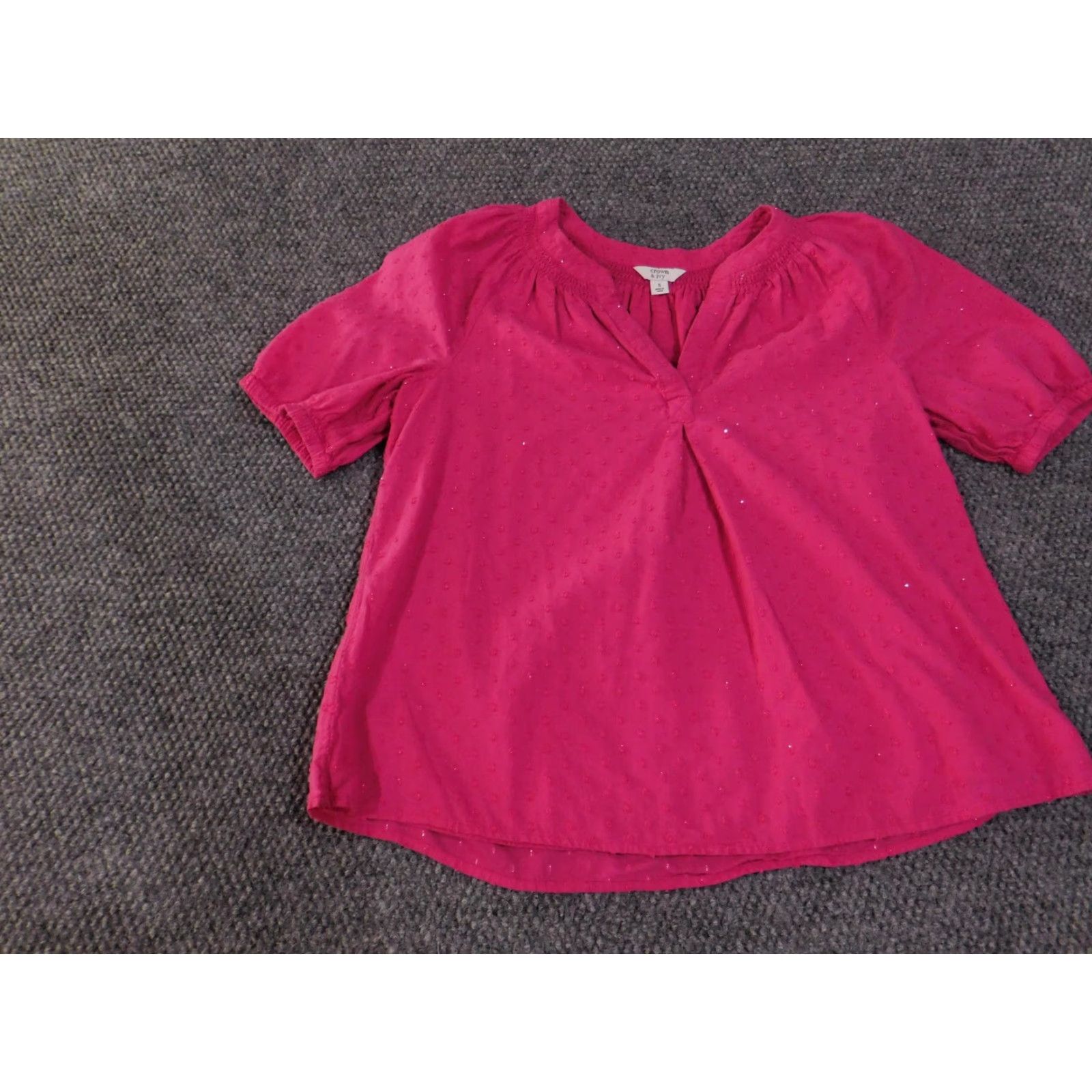 Vintage Crown & Ivy Blouse Womens Small Pink Swiss Dot Lined Short Sleeve Puff Sleeve V-Neck Embroidered Bodice Boho Peasant Size S / US 4 / IT 40 - 3 Thumbnail