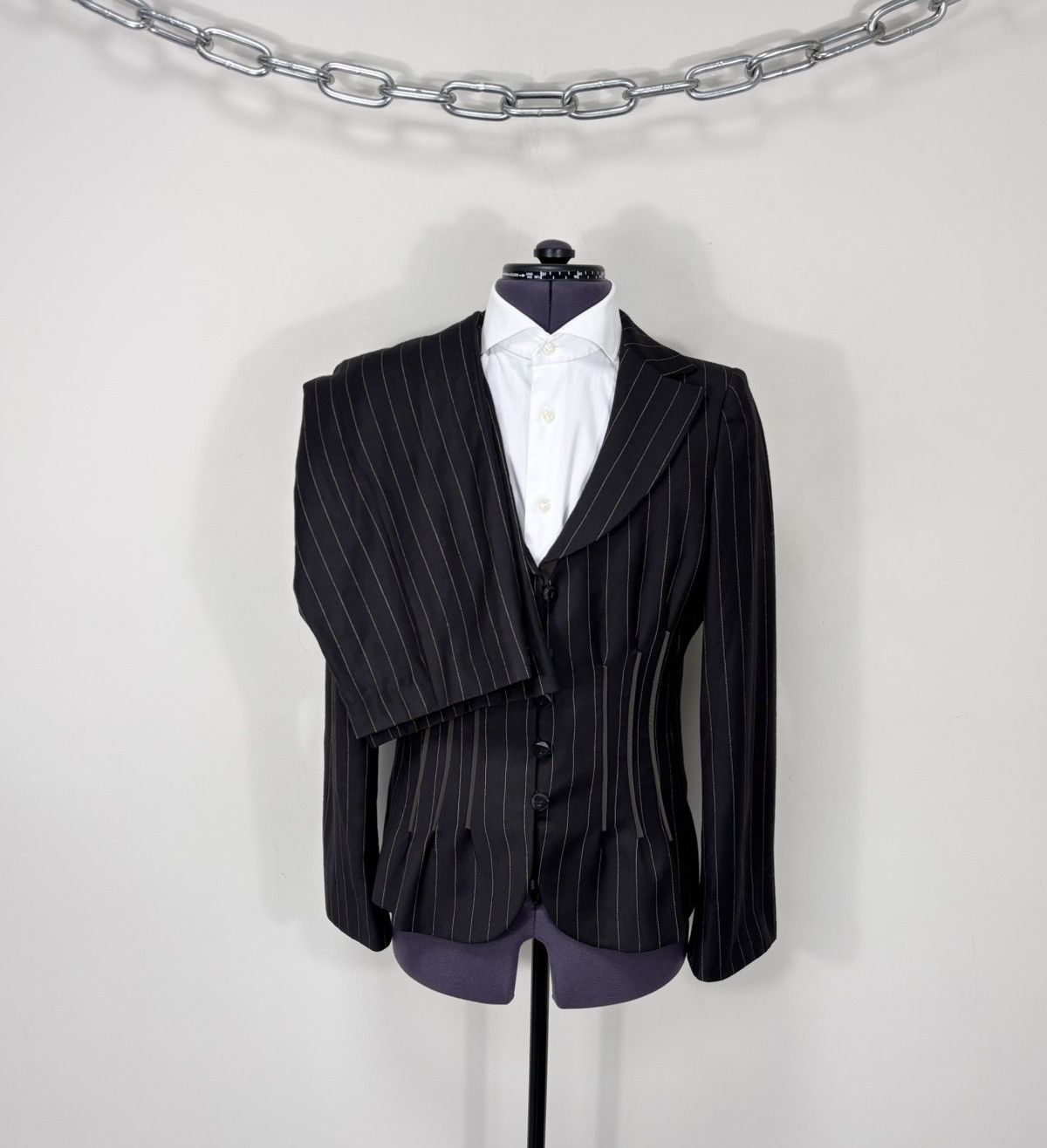 Armani Collezioni Women’s Brown Pinstripe Wool Power Suit