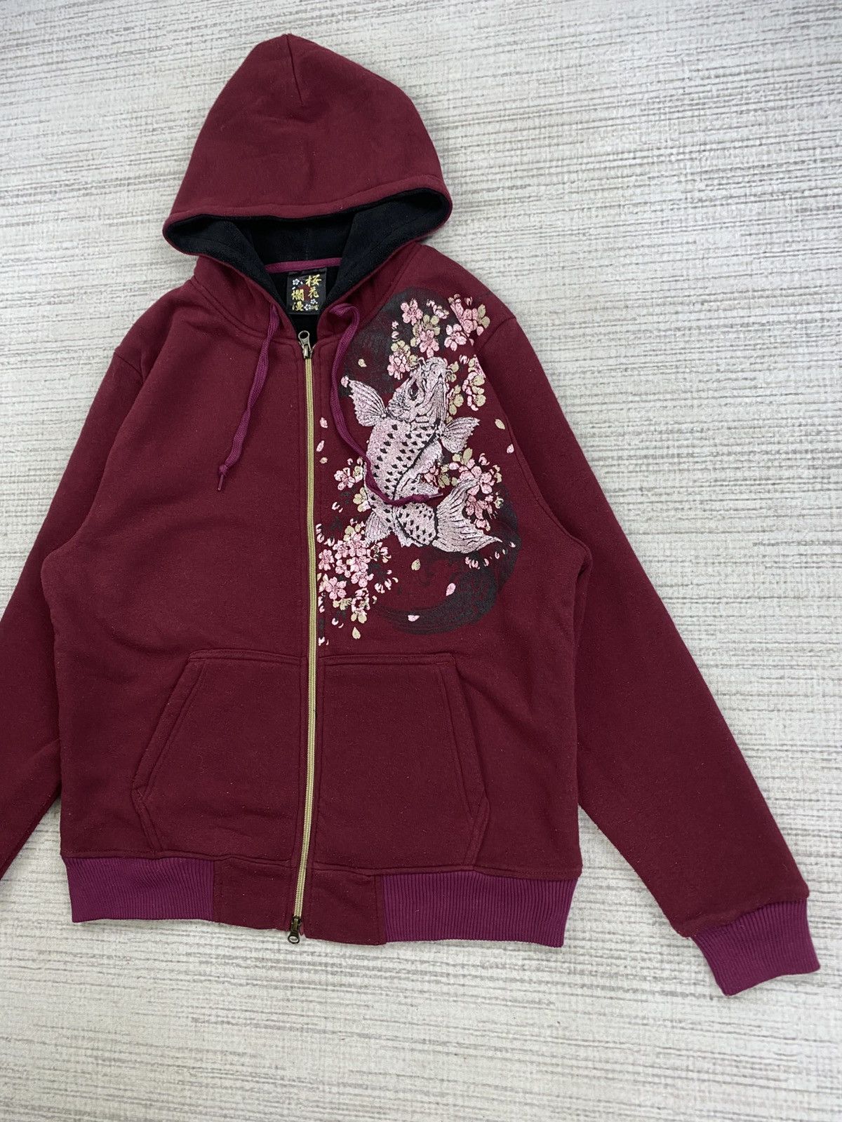 Bullet Noise × Japanese Brand × Vintage Vintage Bullet Noise Japan Koi Sukajan Zipper Hoodie Jacket Size US L / EU 52-54 / 3 - 4 Thumbnail