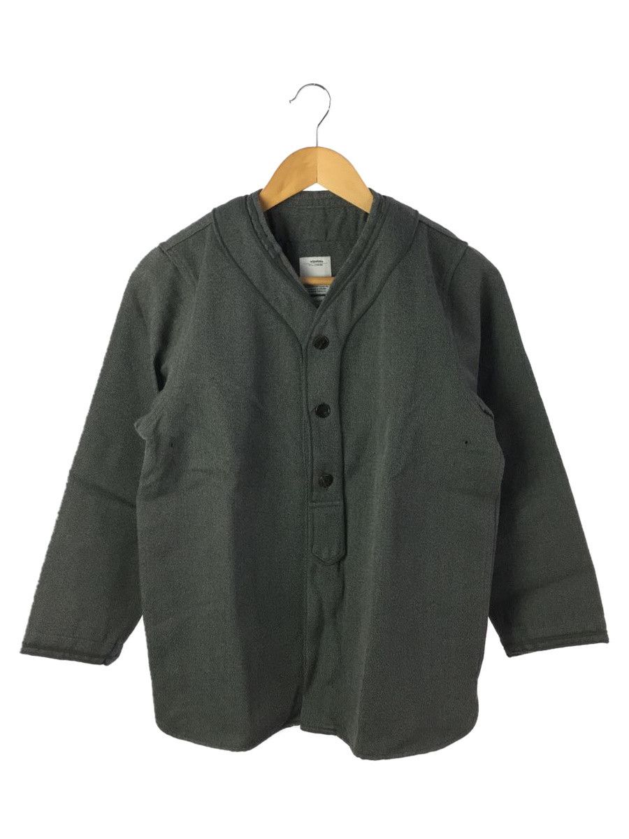Shirt Long sleeve Wool Button Down Collarless Gray