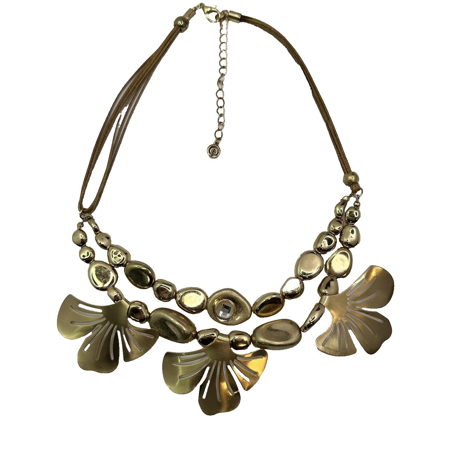 Other C 1946 Signed Gold Tone Gingko Leaves Necklace Leather Cord Size ONE SIZE - 2 Thumbnail