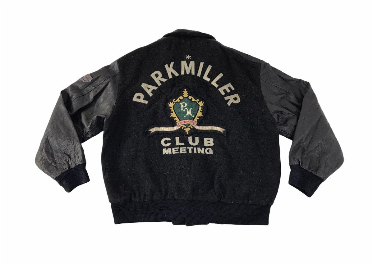 image of 90's Park Miller Action Varsity Jacket Leather Sleeve Jacket in Black, Men's (Size Large)