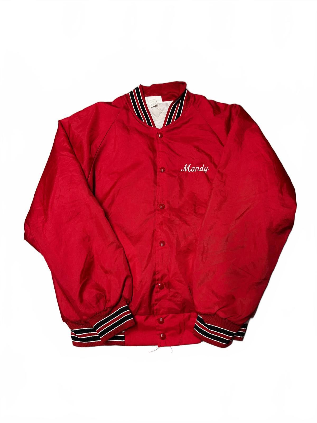 Designer Vintage Red Bomber Jacket with Black Stripes Size L / US 10 / IT 46 - 2 Thumbnail