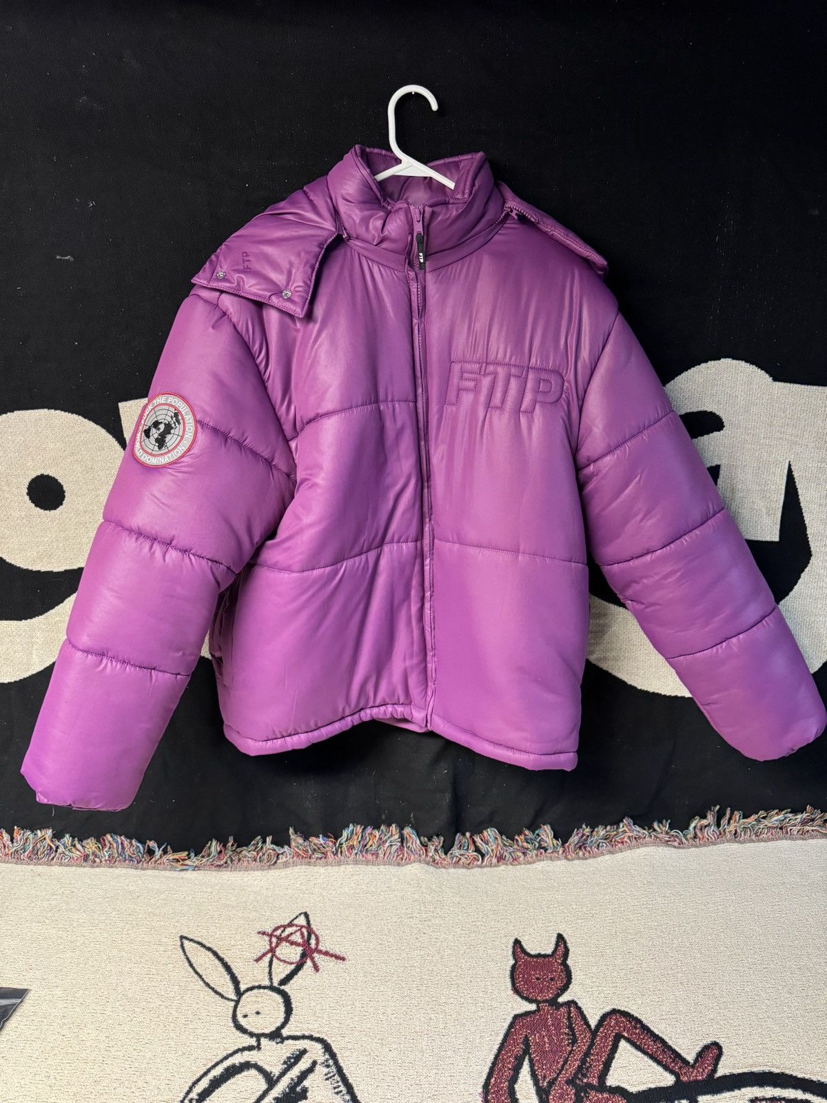 image of Fuck The Population Ftp Wold Domination Puffer XL (Plum) , Men's