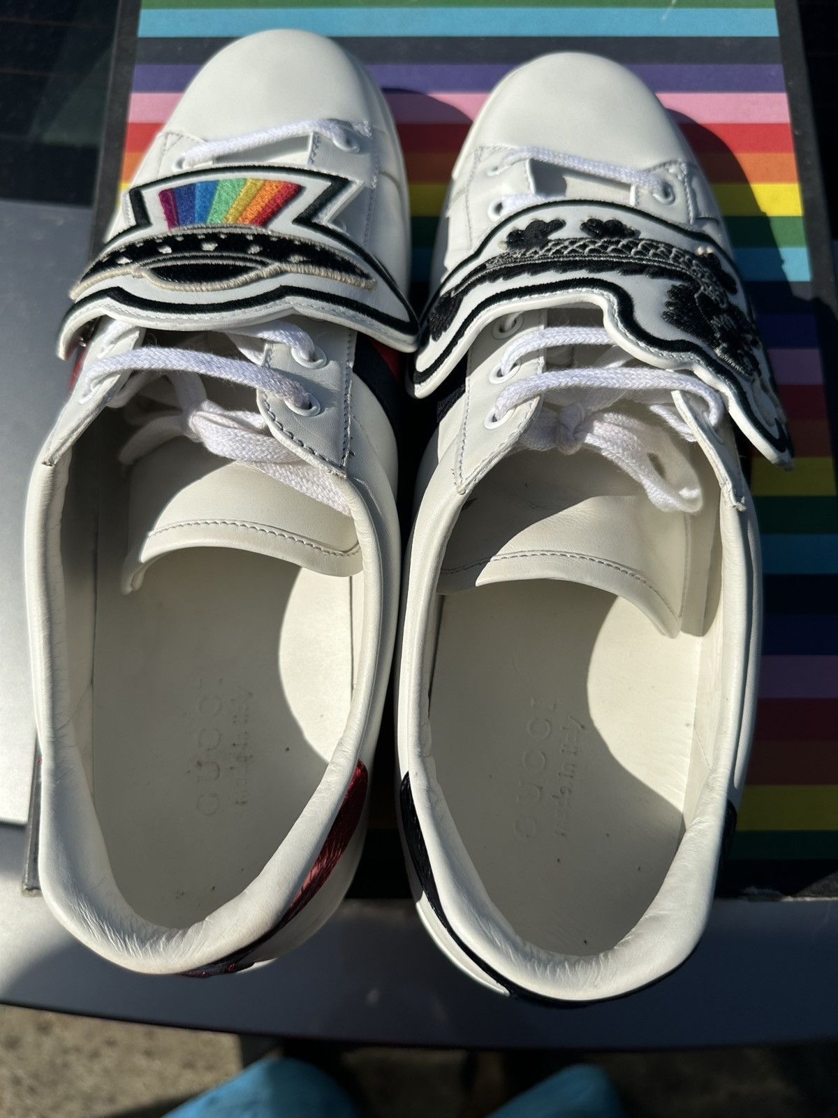 Gucci Gucci Ace Rainbow Patch Designer Sneakers Size 12.5 Size US 12.5 / EU 45-46 - 6 Thumbnail
