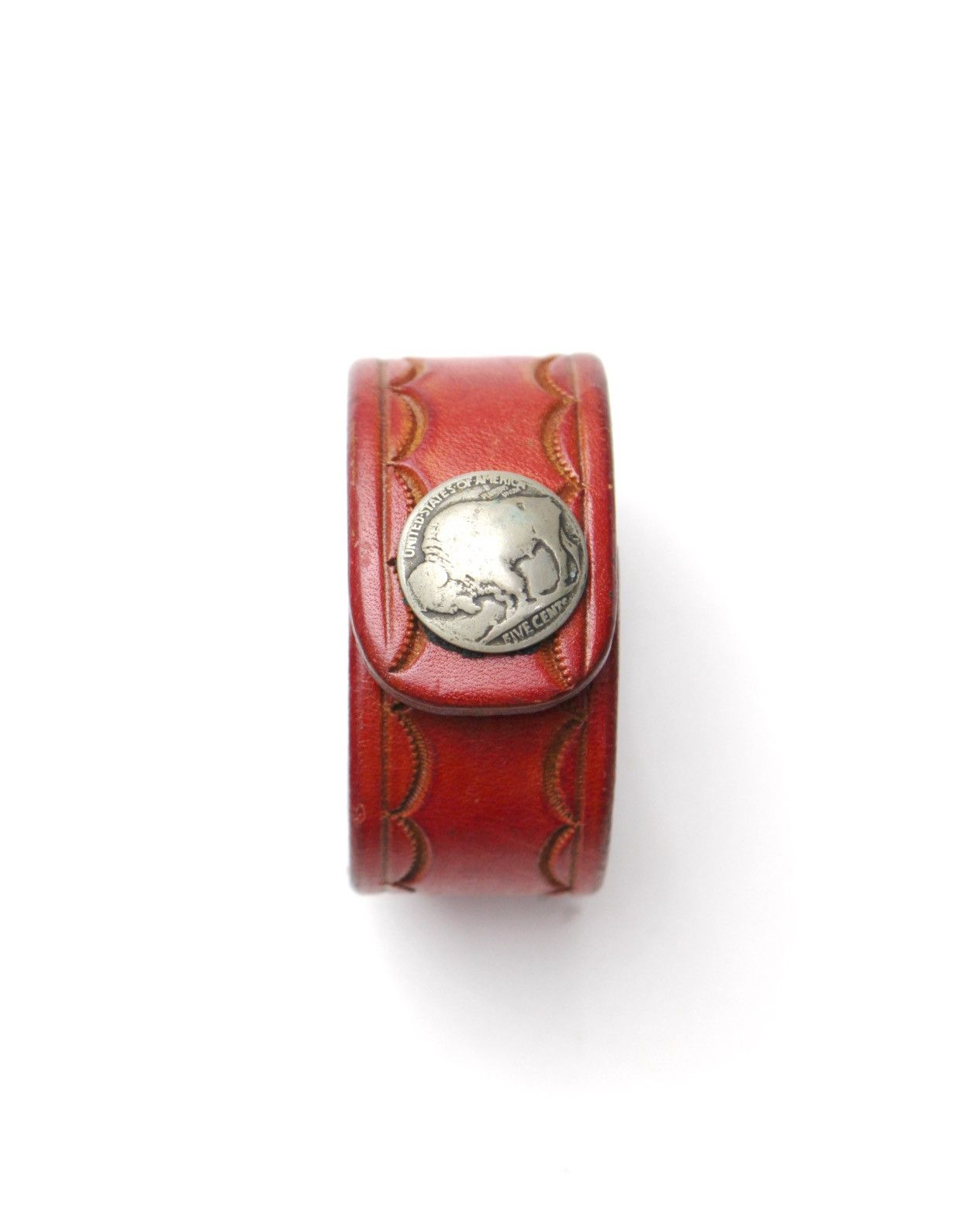 Vintage 1990S INDIAN NAVAJO NATIVE BUFFALO NICKEL LEATHER CUFF Size ONE SIZE - 3 Thumbnail