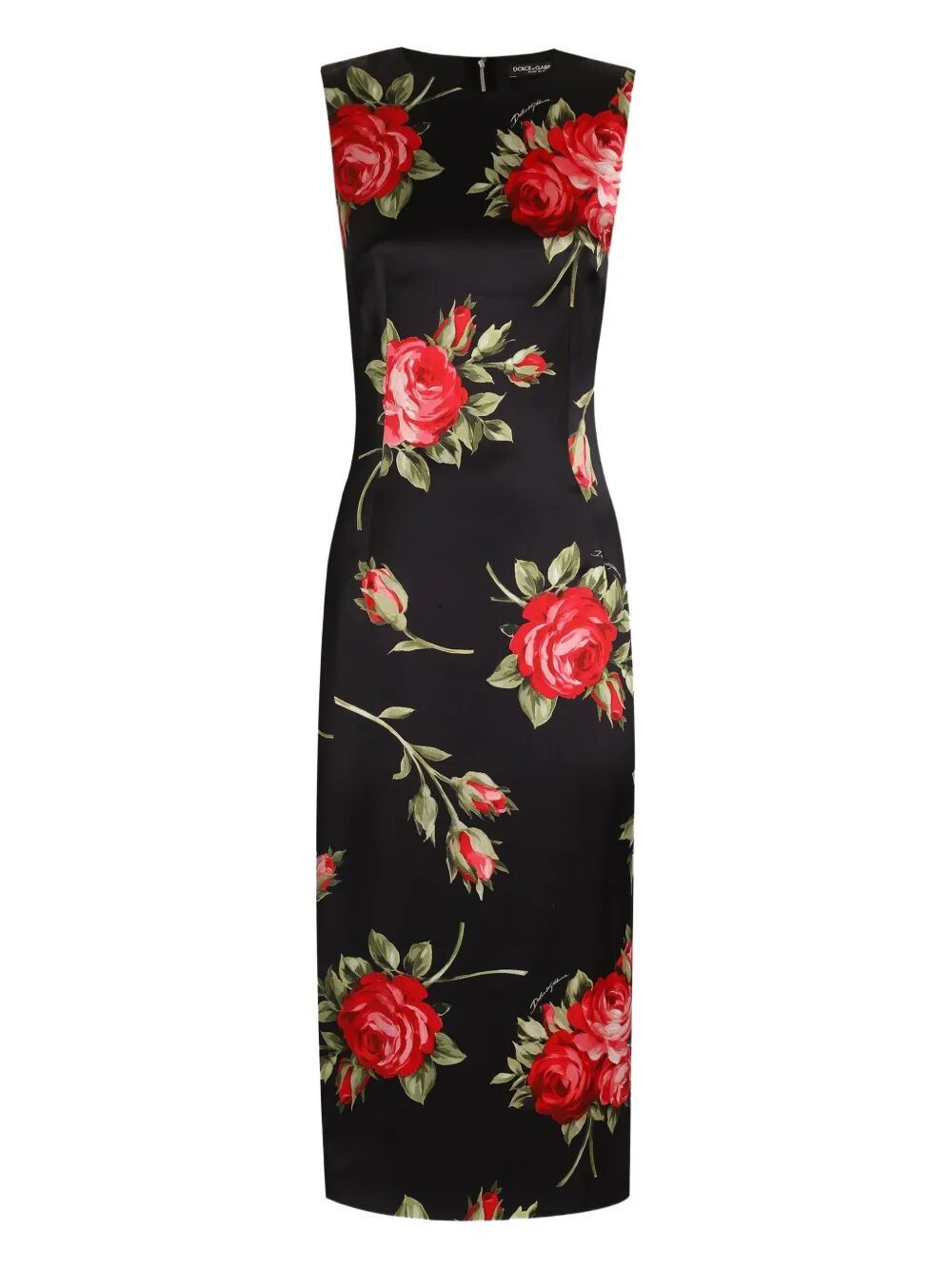Rose Bouquet-Print Satin Sheath Dress, Women's (Size M)