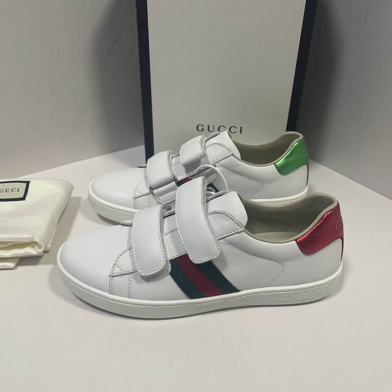 Gucci Gucci Kids' ACE Leather Velcro Sneakers 0079 Size US 5 / EU 37 - 1 Thumbnail