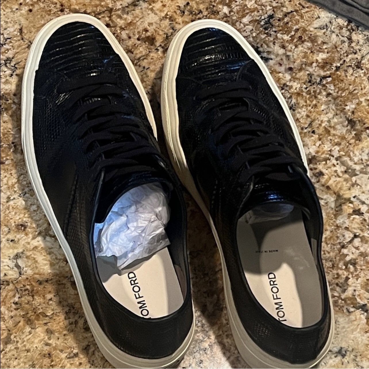 Tom Ford Tom Ford Men’s Black Cambridge Lizard Skin Sneakers Size US 12 / EU 45 - 8 Thumbnail
