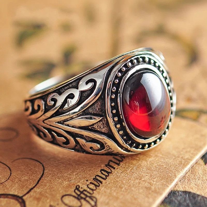 Jewelry × Vintage Retro Resin Red Flower Pattern Ring Size ONE SIZE - 6 Thumbnail