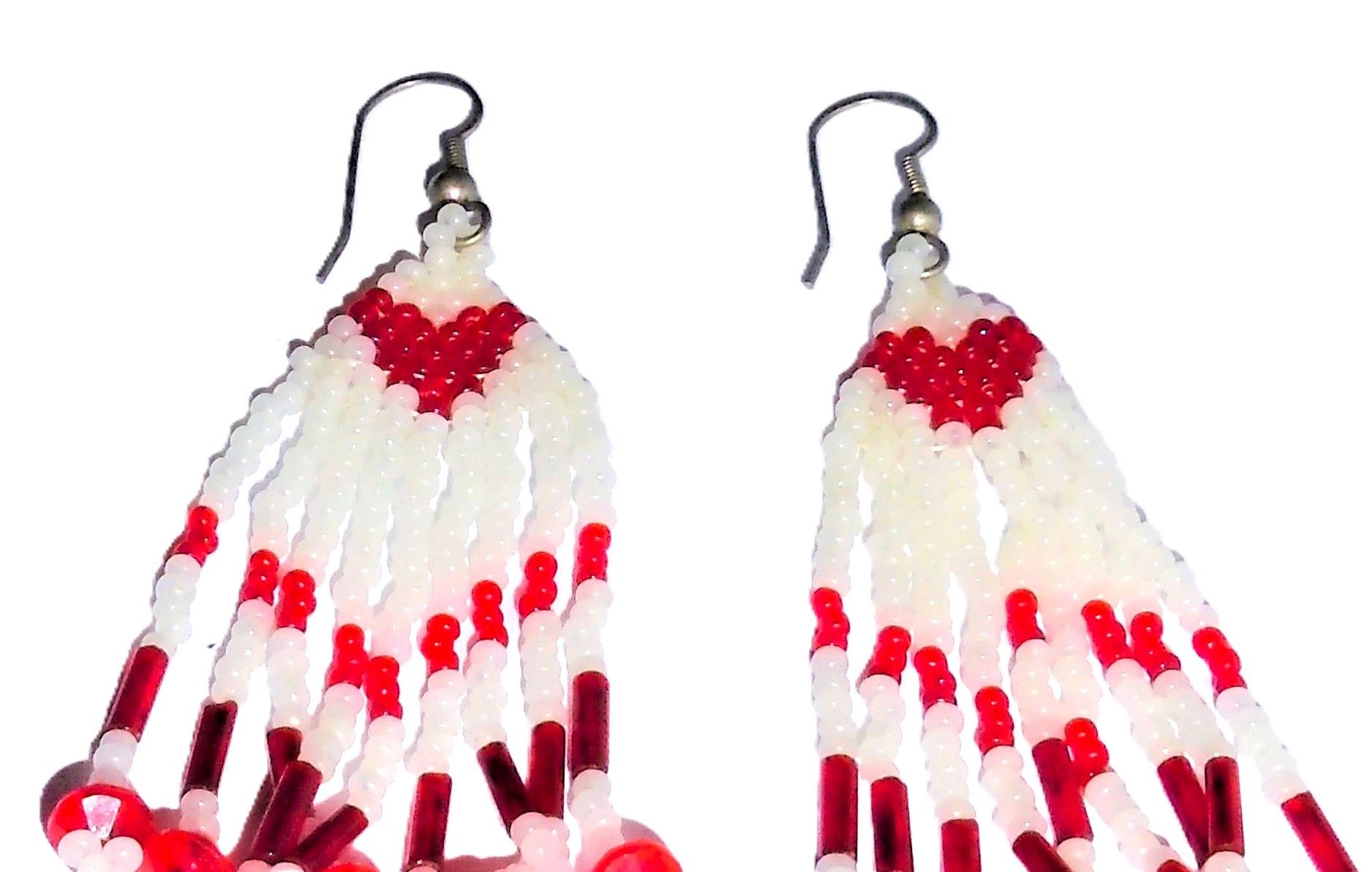 Vintage Vintage Boho Red White Beaded Tassel Earrings Size ONE SIZE - 5 Thumbnail