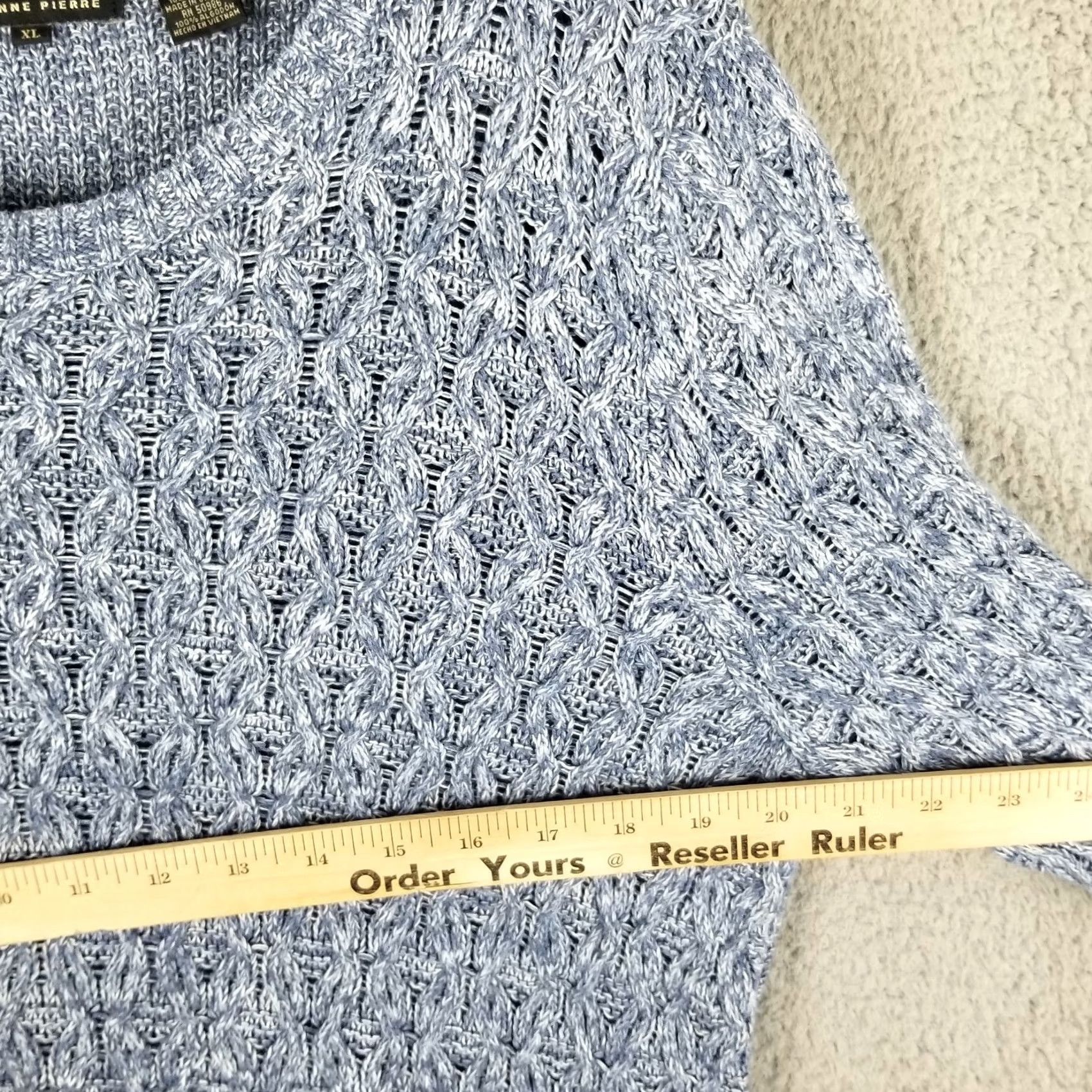 Vintage Jeanne Pierre Sweater Women's XL Blue Heathered Cable-Knit Scoop Neck Size XL / US 12-14 / IT 48-50 - 5 Thumbnail