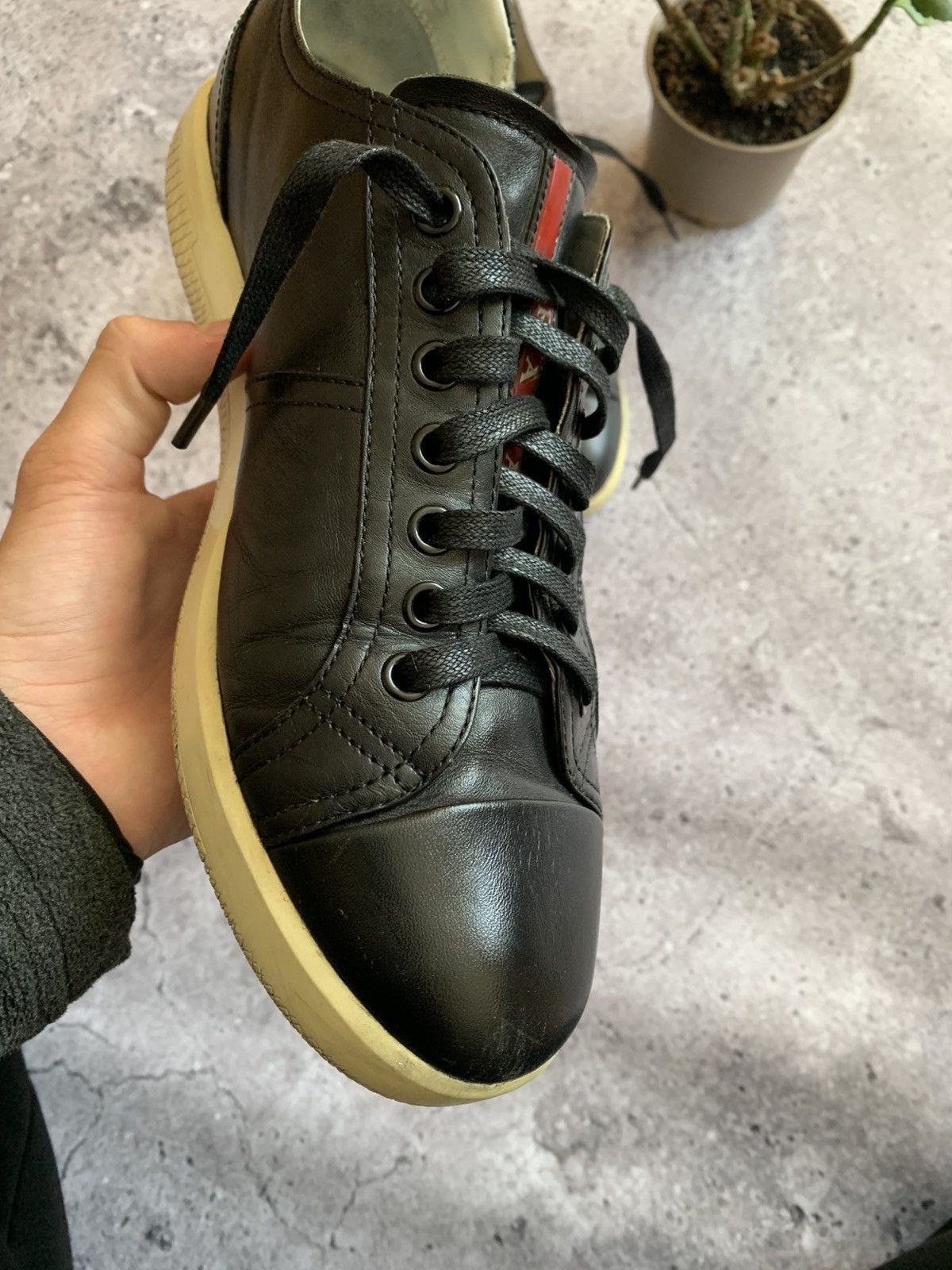 Prada 🔥PRADA LEATHER RED TAB LOW TOP SNEAKERS Size US 7.5 / EU 40-41 - 10 Thumbnail