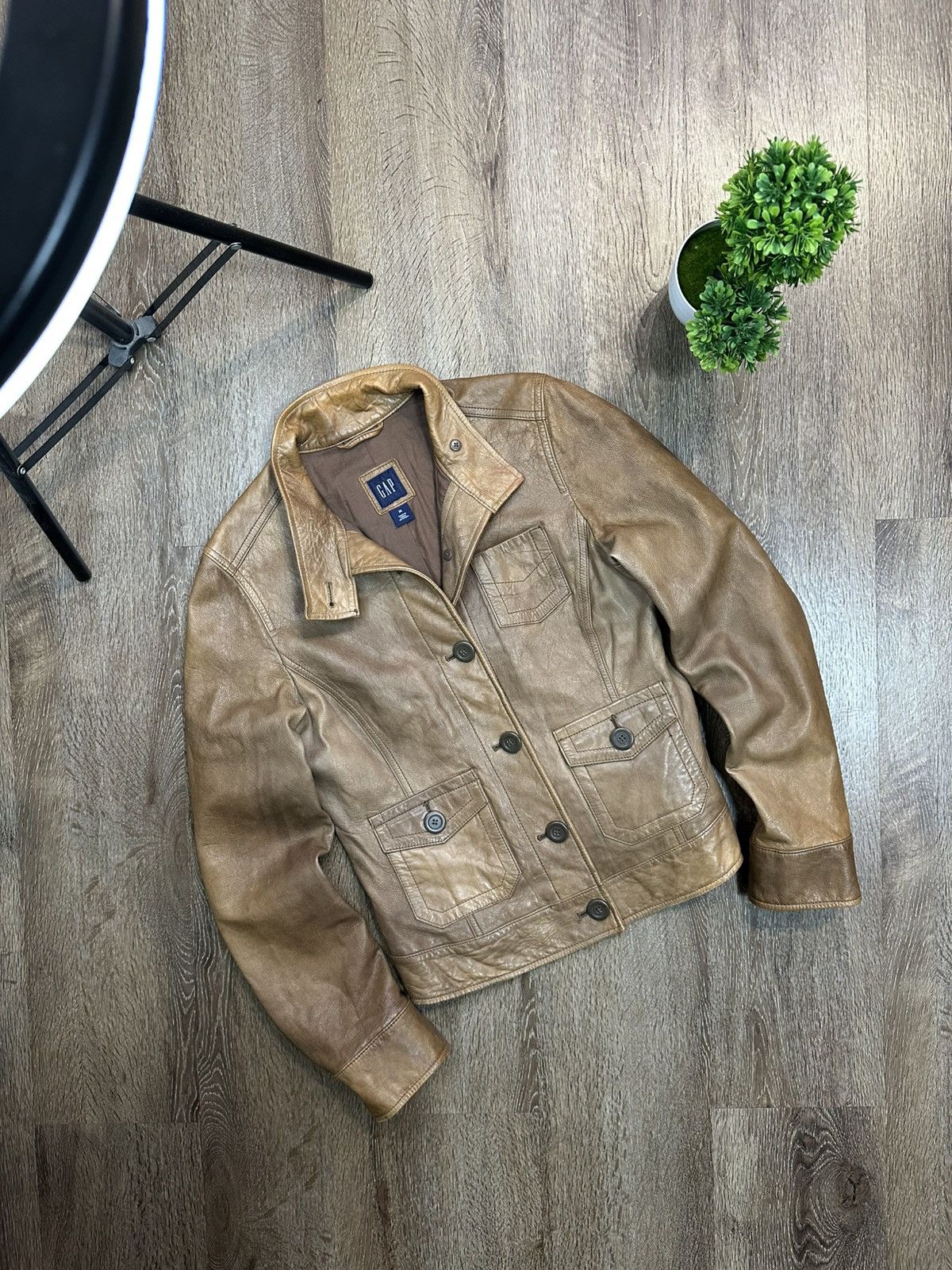 Gap Gap Vintage Brown Leather Biker Jacket Size M / US 6-8 / IT 42-44 - 1 Thumbnail