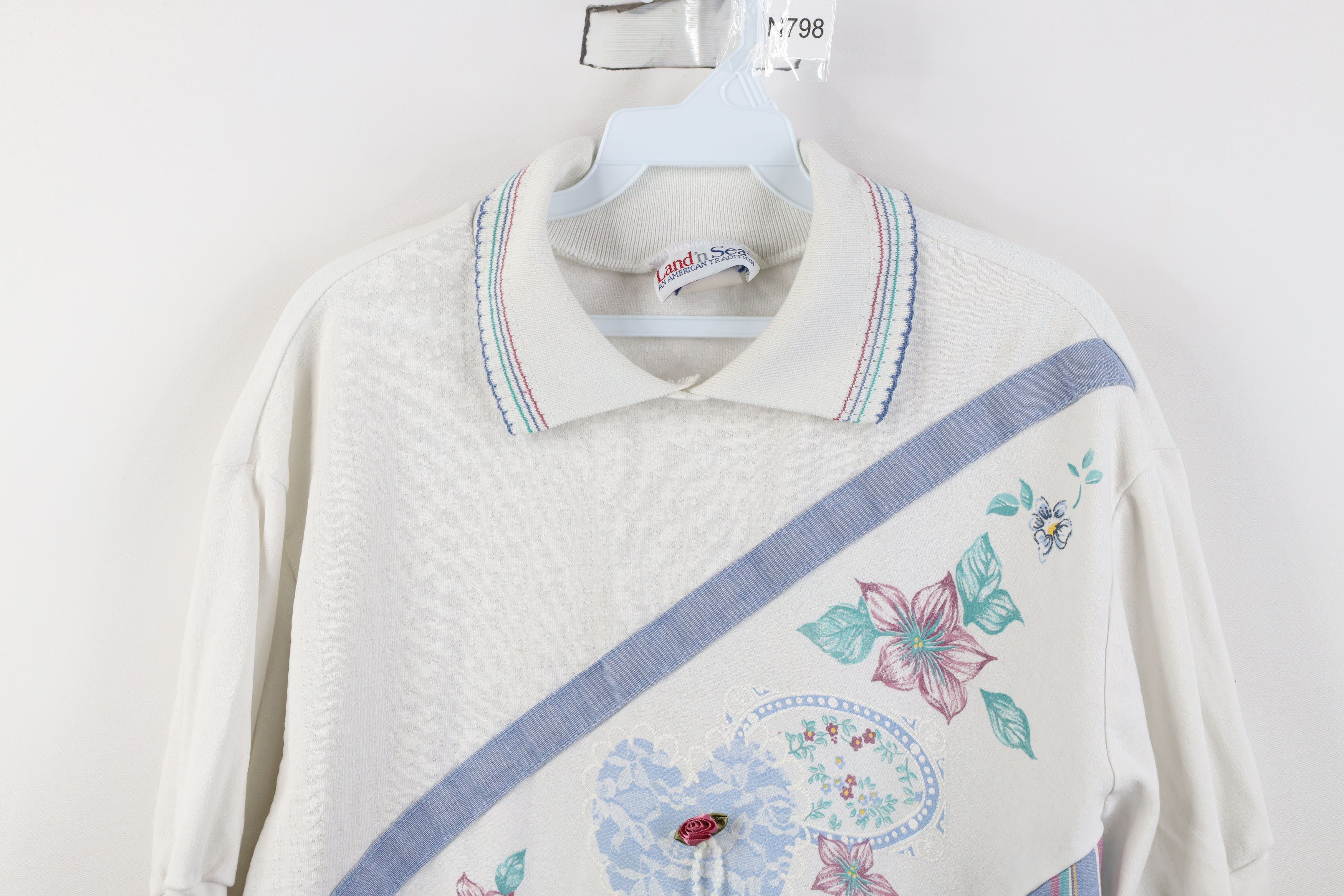 Vintage Vintage 90s Streetwear Fit Flower Beaded Pullover Polo Shirt Size XL / US 12-14 / IT 48-50 - 2 Thumbnail