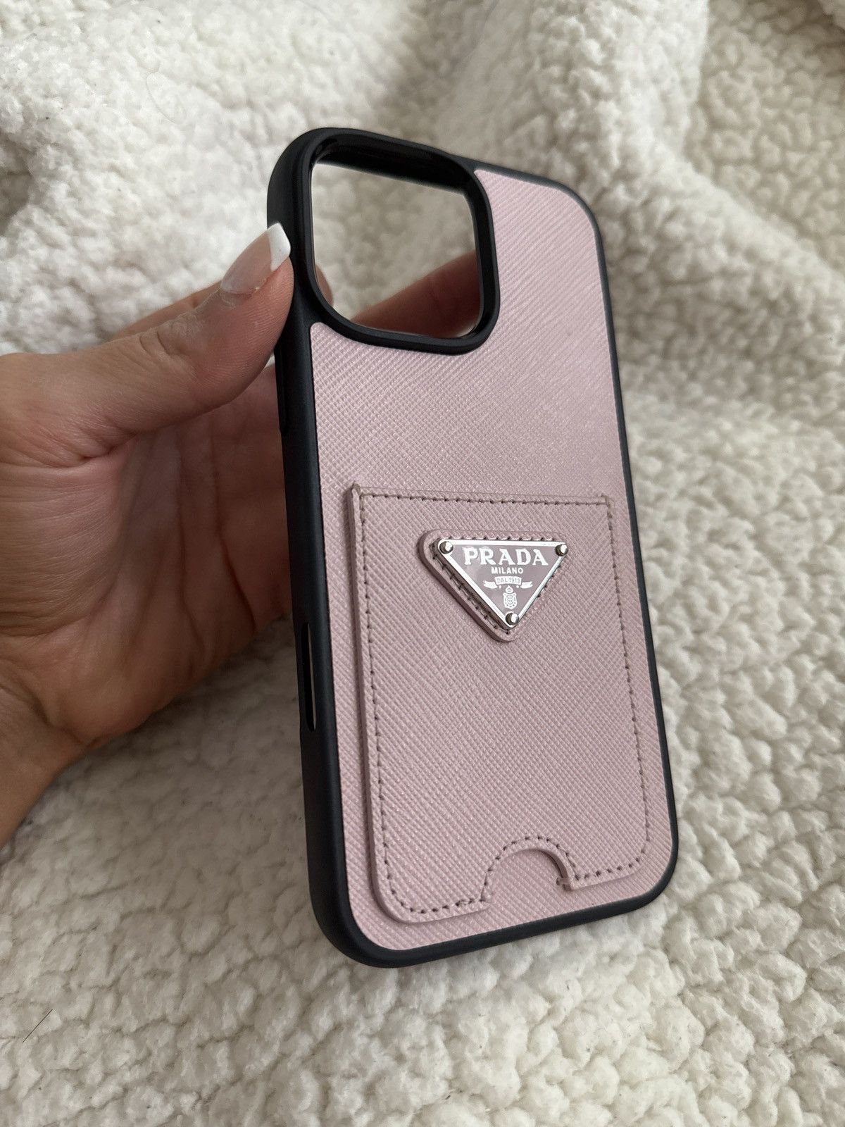 Prada IPhone 16 Pro Max Leather Case in Alabaster Pink