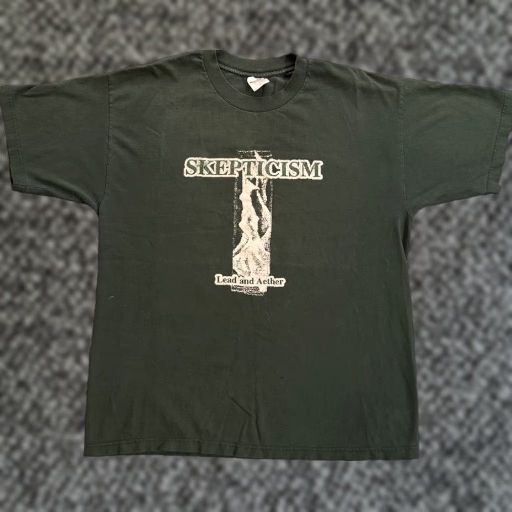 VINTAGE 1998 Skepticism Lead And Aether T Shirt XL Murina Green 90s Band Metal Doom Graphic Print Short Sleeve Crew Neck Men Size XL