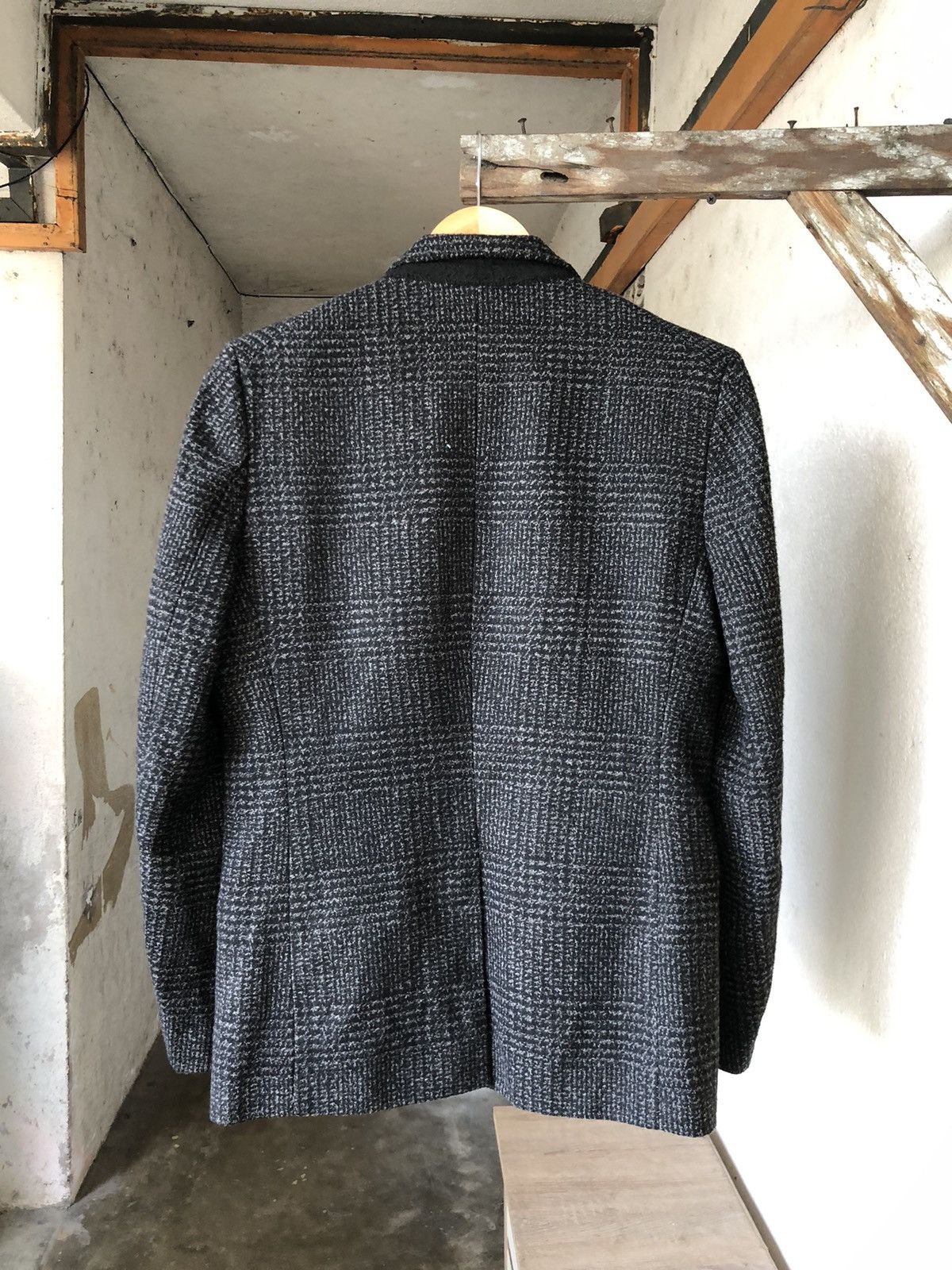 Japanese Brand Vtg Uniqlo Tweed Gingham Dark Grey Single Breasted Blazer Size US L / EU 52-54 / 3 - 11 Thumbnail