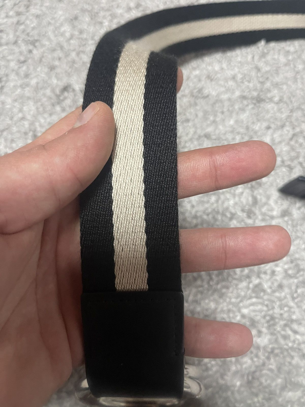 Bally Bally Luxury Size 34 Black White Fabric Double Ring Belt Size 34 - 5 Thumbnail