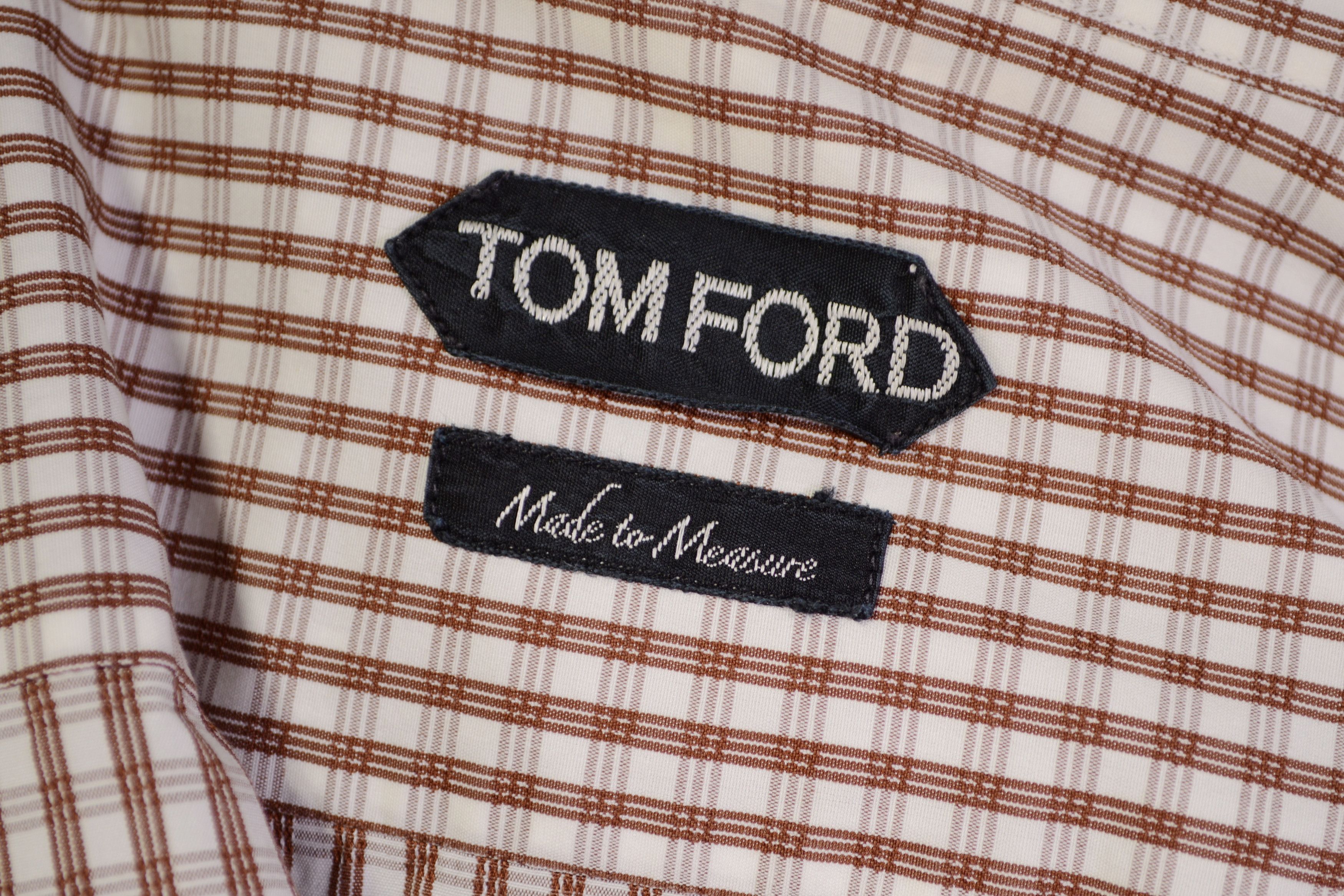 Tom Ford MTO Amazing Men's Tom Ford Shirt 48 Brown/White Check Cotton Size US XXL / EU 58 / 5 - 9 Thumbnail