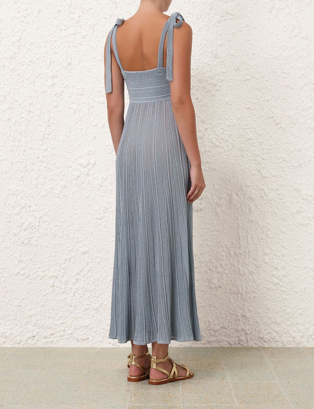 Zimmermann oc11z0525 Waverly Metallic Tie Midi Dress im Blue Size M / US 6-8 / IT 42-44 - 4 Thumbnail