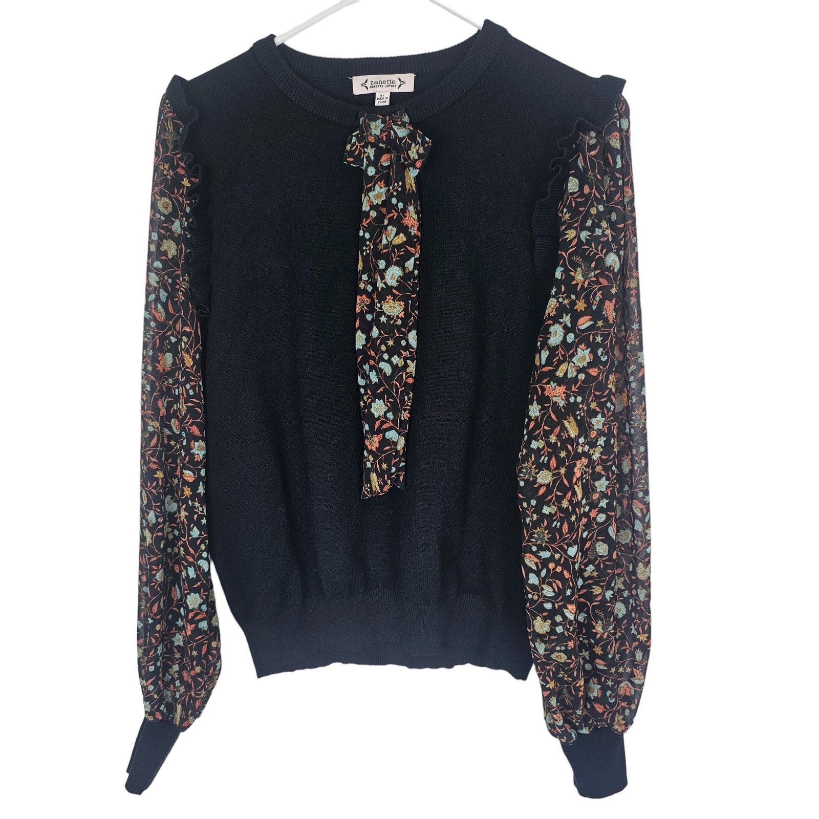 Nanette Lepore Nanette Lepore Womens Floral Sleeve Bow Sweater Size XL Size XL / US 12-14 / IT 48-50 - 1 Thumbnail