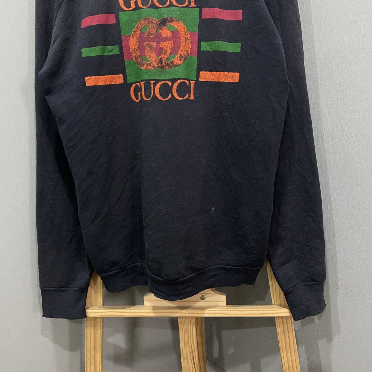 Vintage Gucci Distressed Vintage Logo Web Stripe Crewneck Sweatshirt Size US XL / EU 56 / 4 - 4 Thumbnail