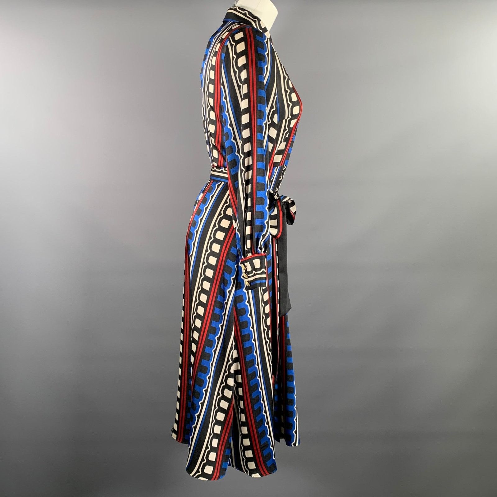 Marella MARELLA Black White & Navy Polyester Geometric Midi Dress Size S / US 4 / IT 40 - 2 Thumbnail