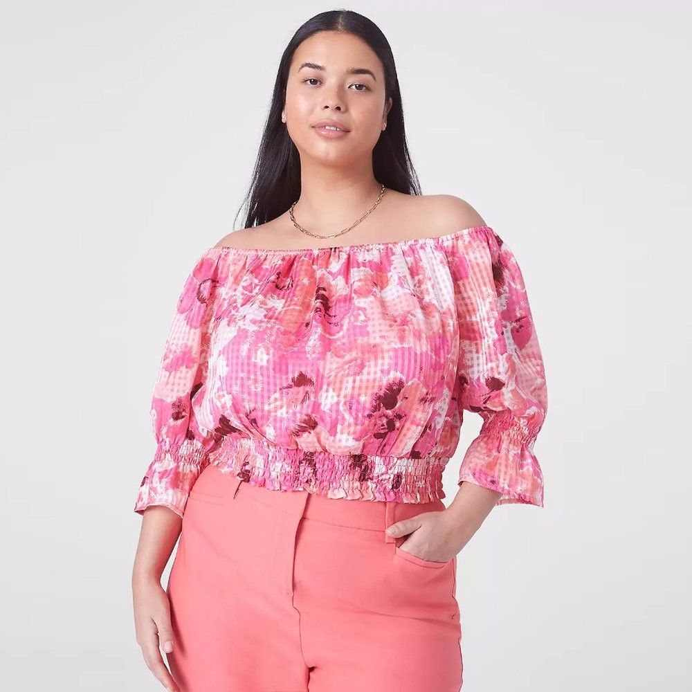 Other NWT New Lane Bryant Pink Classic Crop Off-The-Shoulder Chif Size 4XL / US 24-26 - 1 Thumbnail