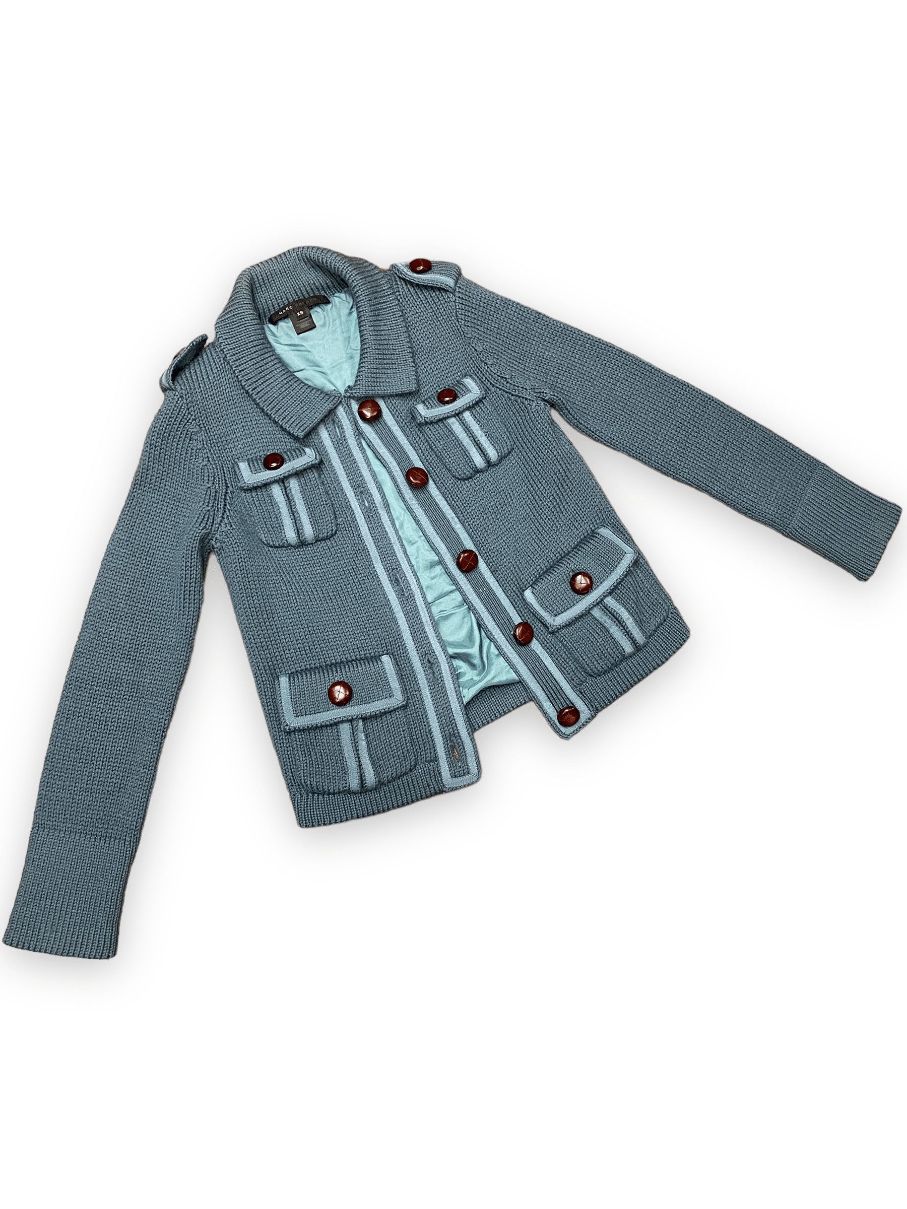 Marc Jacobs Marc Jacobs Steel Blue Wool Sweater Jacket With Pumpernickel Buttons Size XS Size XS / US 0-2 / IT 36-38 - 5 Thumbnail