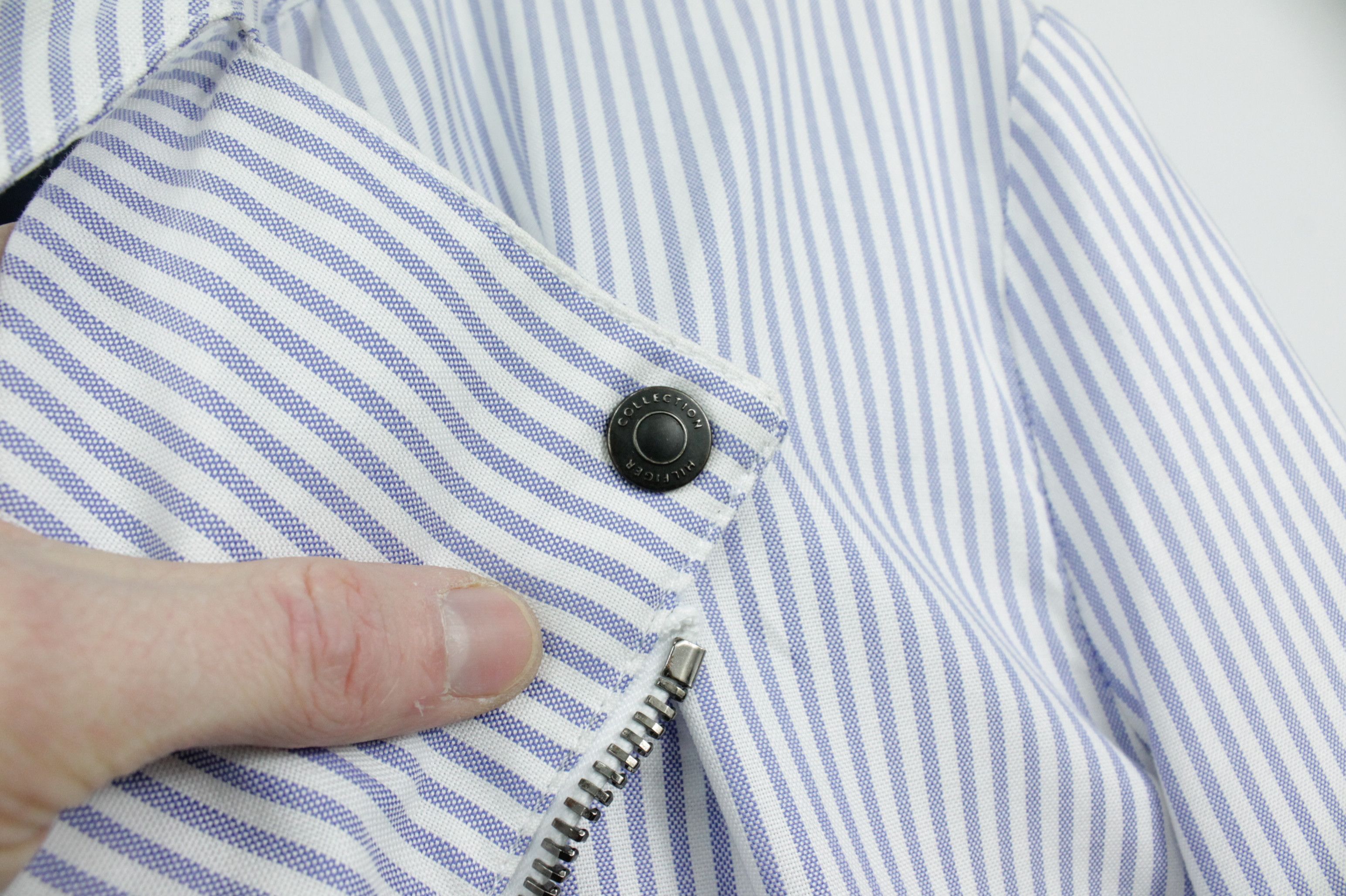 Tommy Hilfiger Hilfiger Collection White/Blue Striped Cotton Biker Jacket Size US L / EU 52-54 / 3 - 12 Thumbnail