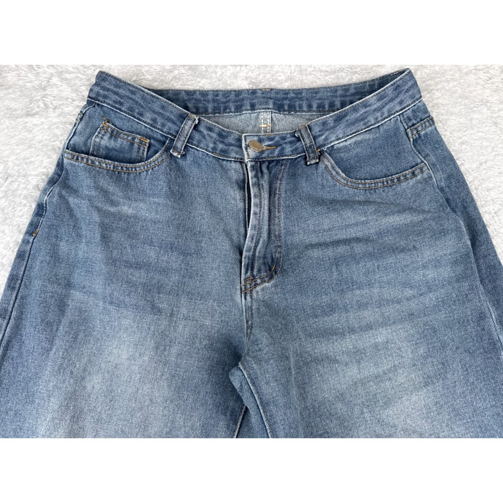 Shein SheIn Jeans Women 28 Blue Denim Wide-Leg Mid Rise Distressed 30x30 Vintage: No Womens Jeans Regular Size 28 Blue Distressed Wide-Leg 30in Inseam Size 28" / US 6 / IT 42 - 4 Thumbnail
